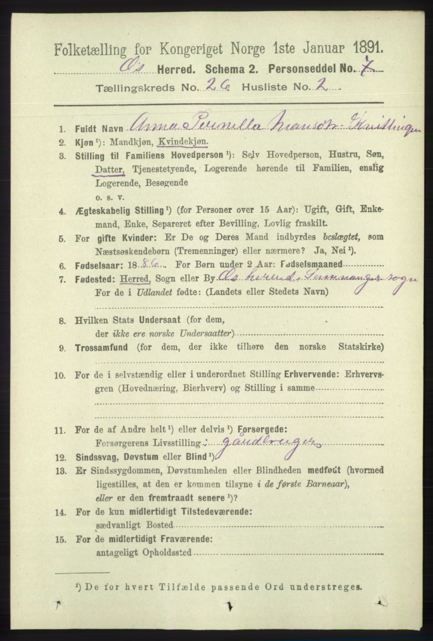 RA, 1891 census for 1243 Os, 1891, p. 5495