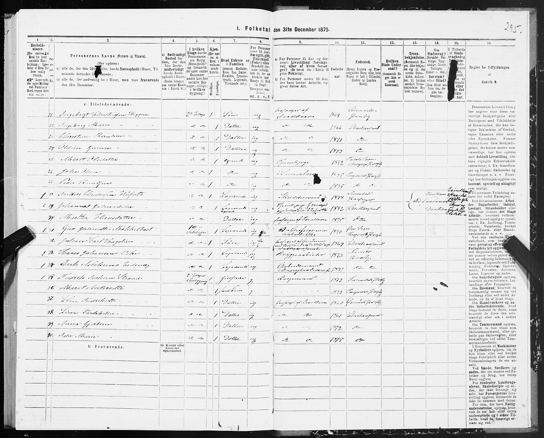 SAT, 1875 census for 1503B Kristiansund/Kristiansund, 1875, p. 2295