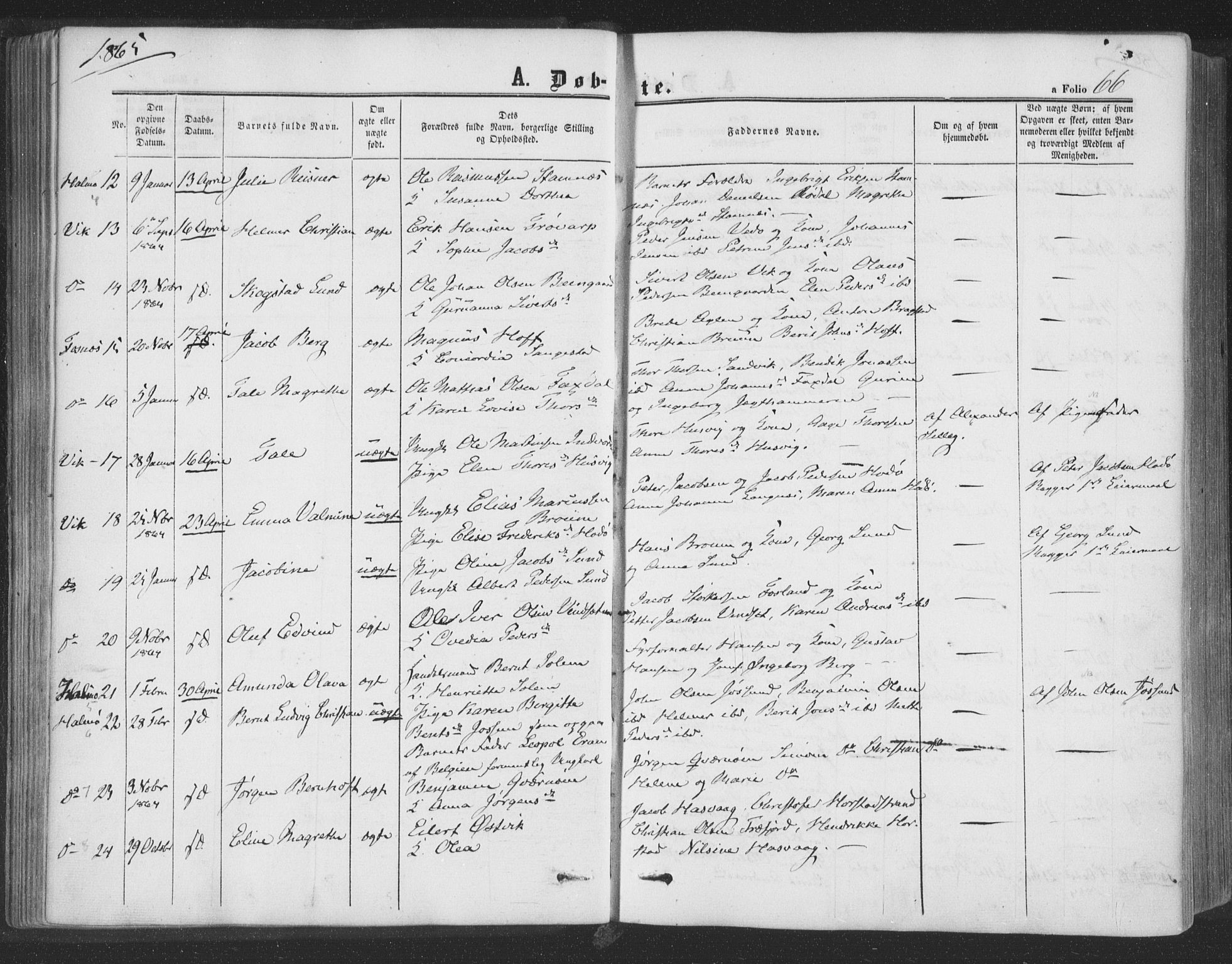Ministerialprotokoller, klokkerbøker og fødselsregistre - Nord-Trøndelag, SAT/A-1458/773/L0615: Parish register (official) no. 773A06, 1857-1870, p. 66