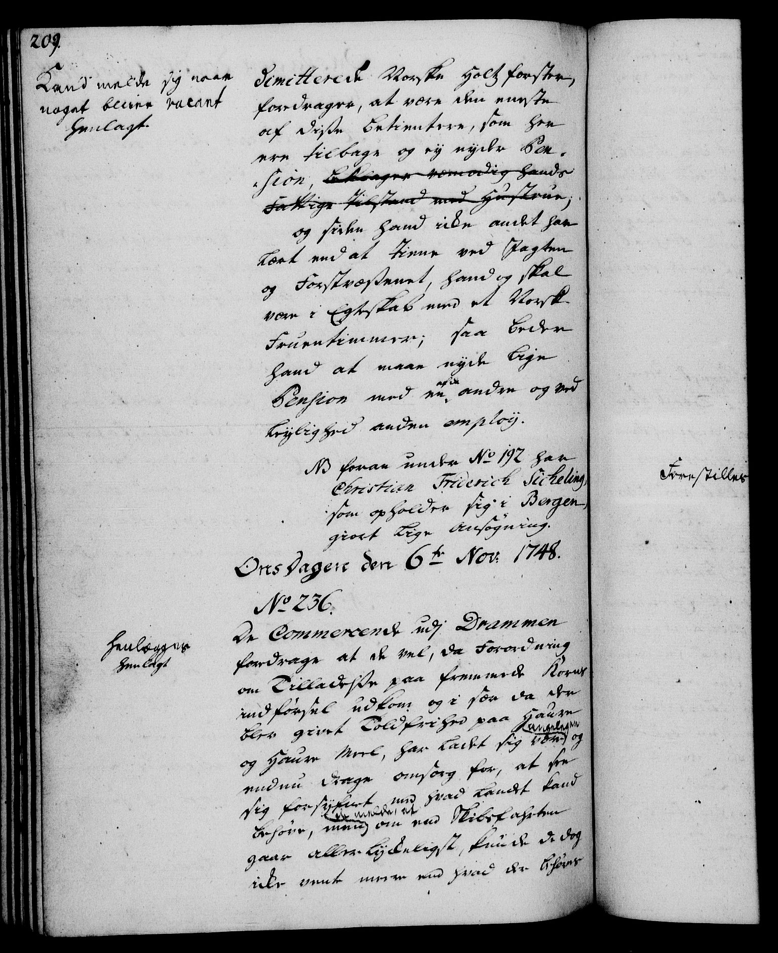 Rentekammeret, Kammerkanselliet, RA/EA-3111/G/Gh/Gha/L0029: Norsk ekstraktmemorialprotokoll (merket RK 53.74), 1748-1749, p. 209