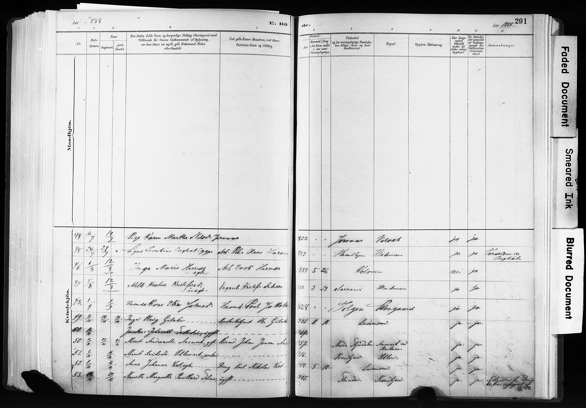 Ministerialprotokoller, klokkerbøker og fødselsregistre - Sør-Trøndelag, SAT/A-1456/606/L0300: Parish register (official) no. 606A15, 1886-1893, p. 291