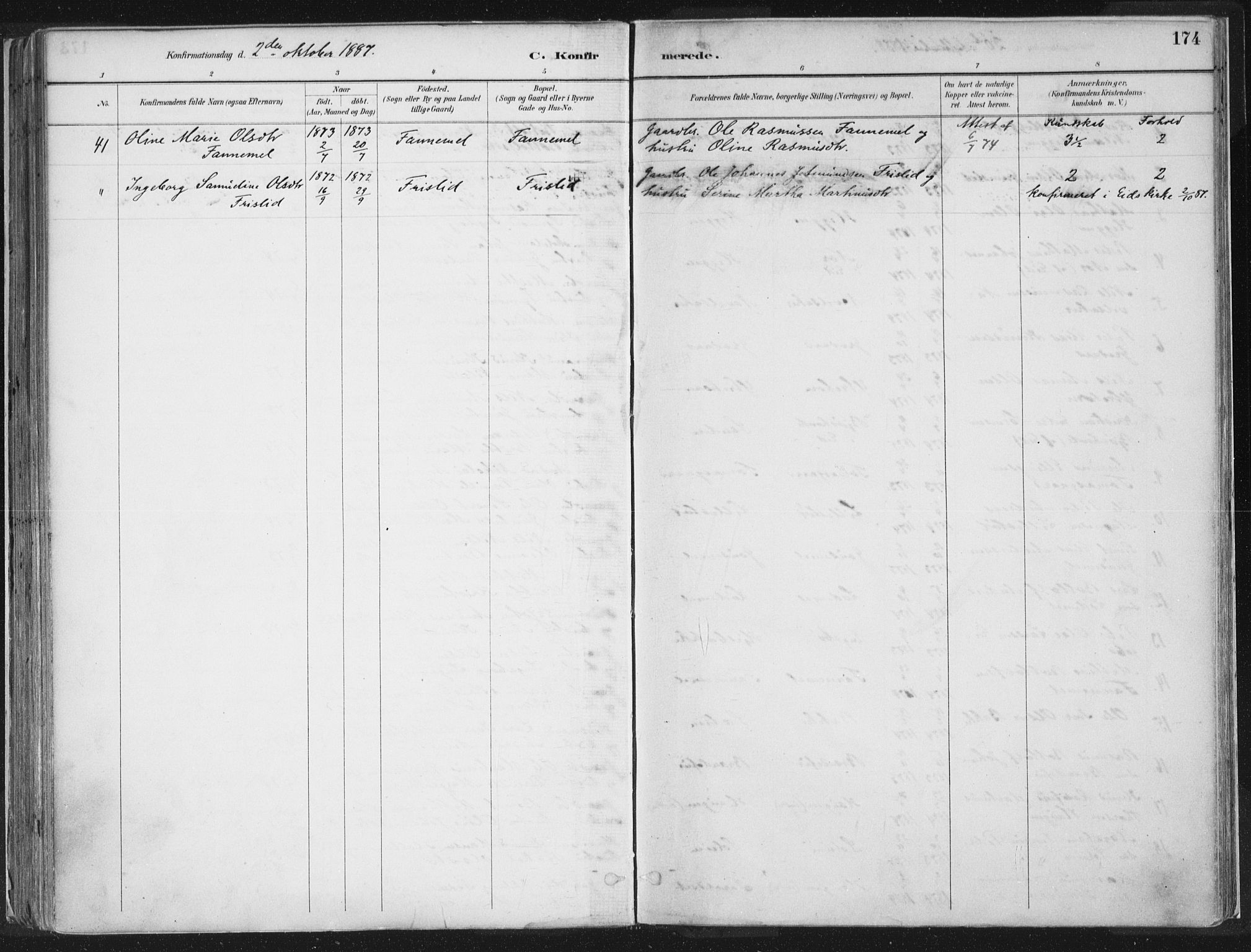 Hornindal sokneprestembete, SAB/A-82401/H/Haa/Haaa/L0003/0001: Parish register (official) no. A 3A, 1887-1917, p. 174