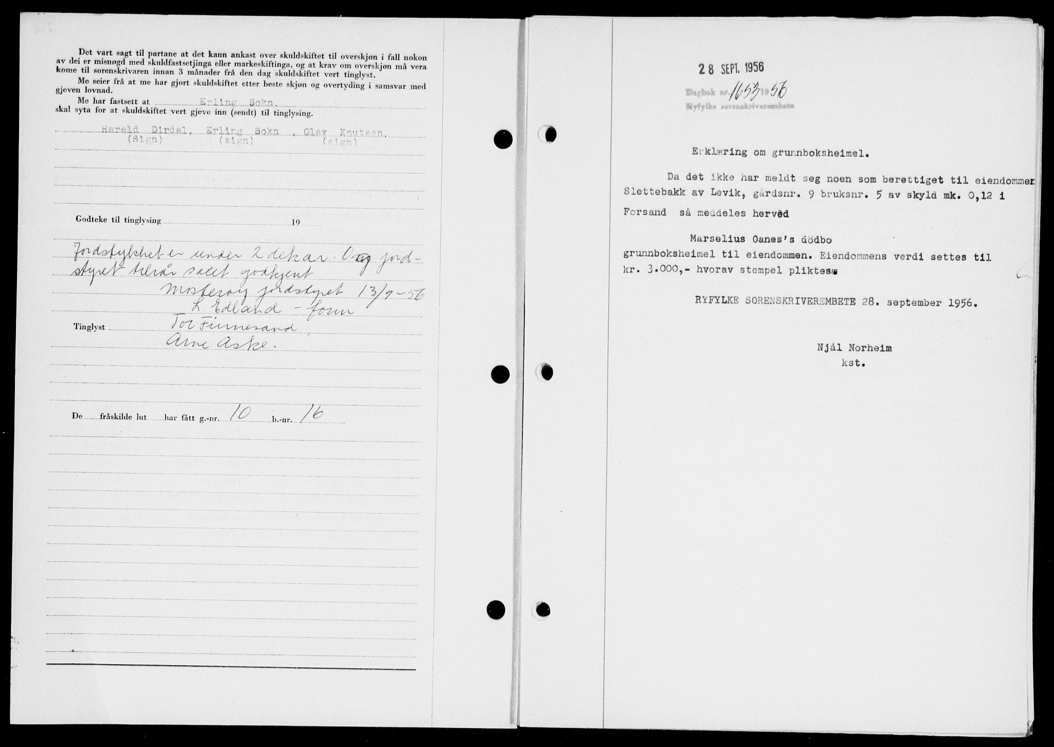 Ryfylke tingrett, SAST/A-100055/001/II/IIB/L0134: Mortgage book no. 113, 1956-1956, Diary no: : 1653/1956