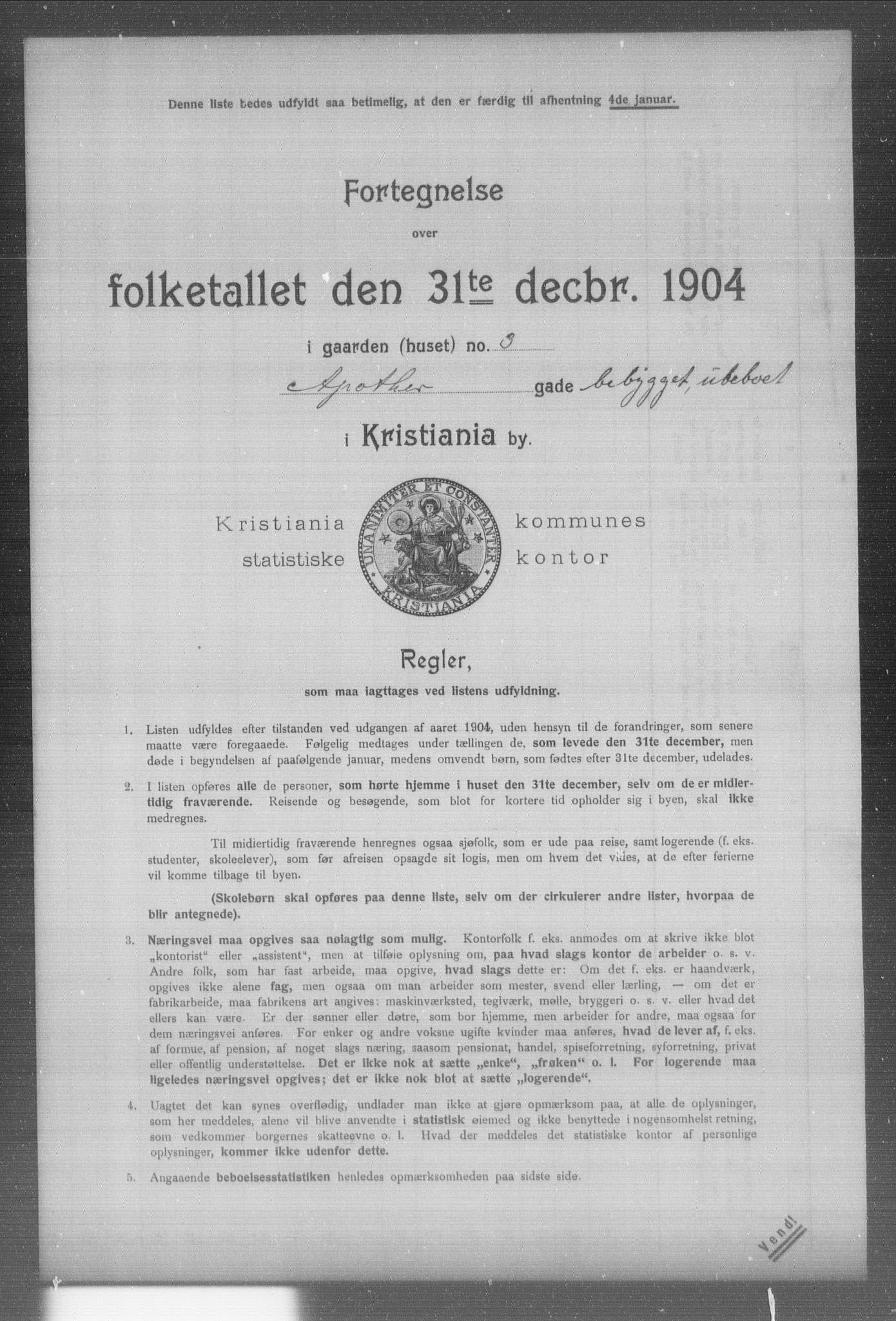 OBA, Municipal Census 1904 for Kristiania, 1904, p. 462