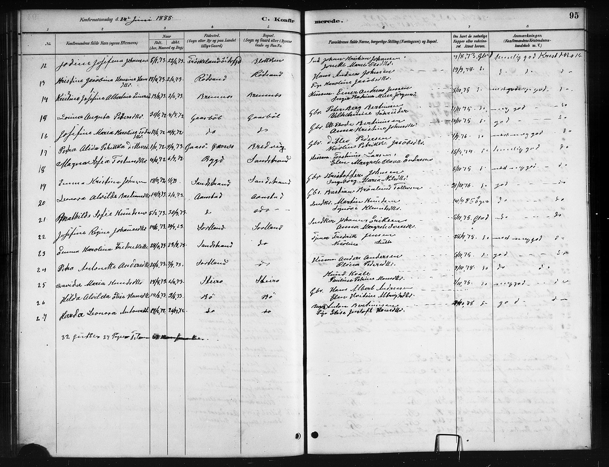 Ministerialprotokoller, klokkerbøker og fødselsregistre - Nordland, AV/SAT-A-1459/895/L1382: Parish register (copy) no. 895C04, 1885-1896, p. 95