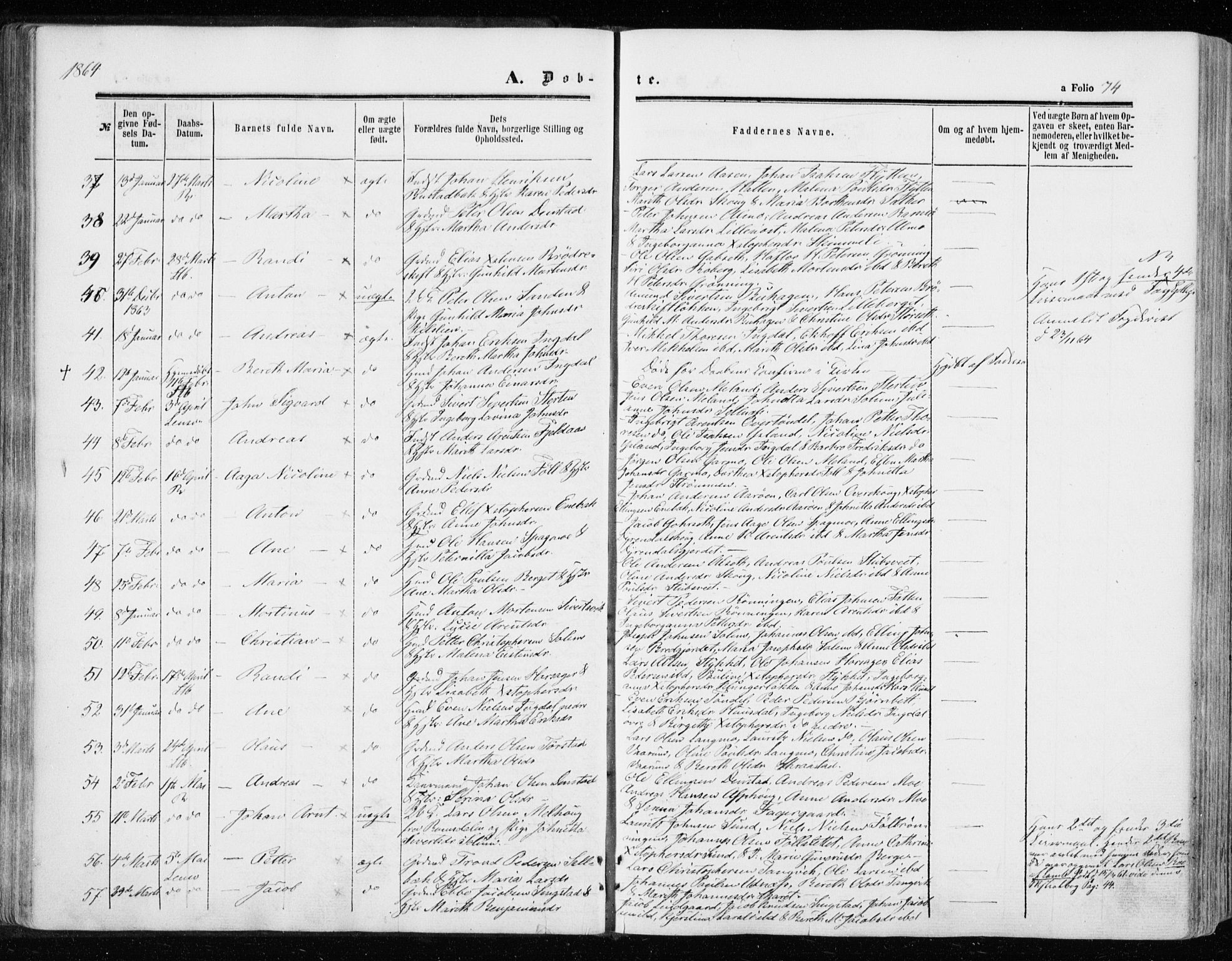 Ministerialprotokoller, klokkerbøker og fødselsregistre - Sør-Trøndelag, AV/SAT-A-1456/646/L0612: Parish register (official) no. 646A10, 1858-1869, p. 74