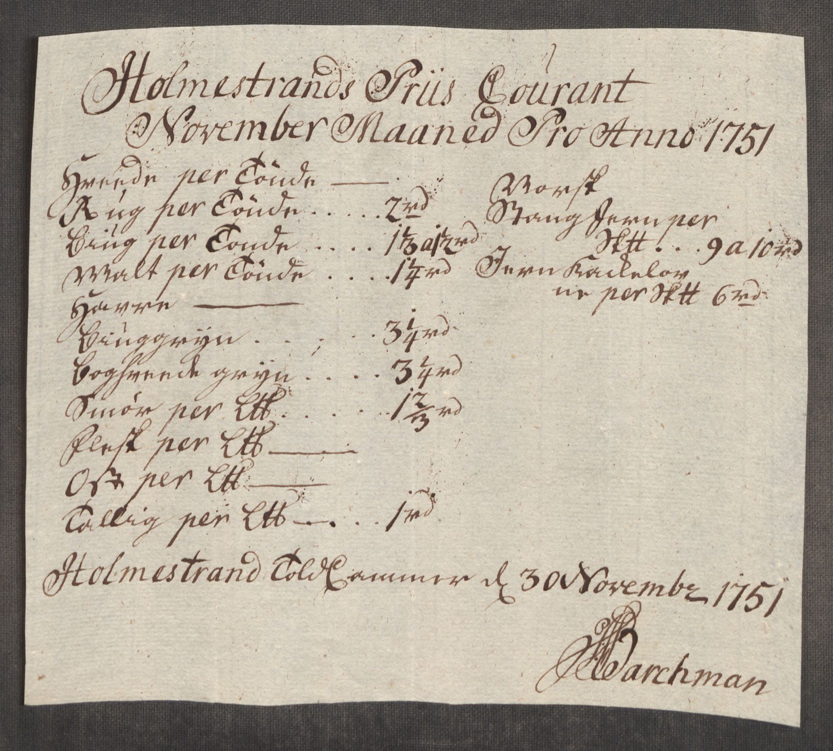 Rentekammeret inntil 1814, Realistisk ordnet avdeling, AV/RA-EA-4070/Oe/L0004: [Ø1]: Priskuranter, 1749-1752, p. 586