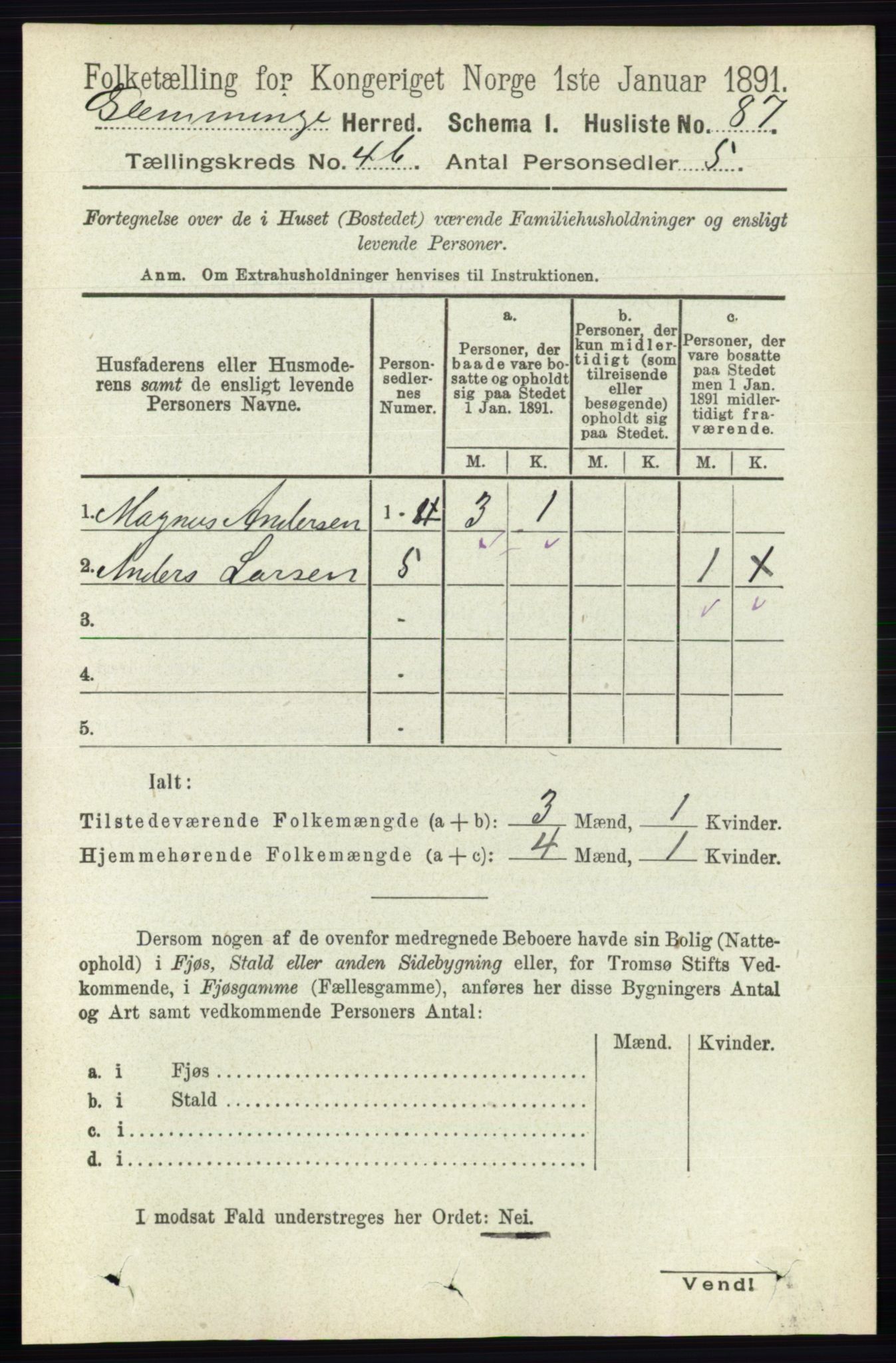 RA, 1891 census for 0132 Glemmen, 1891, p. 4820