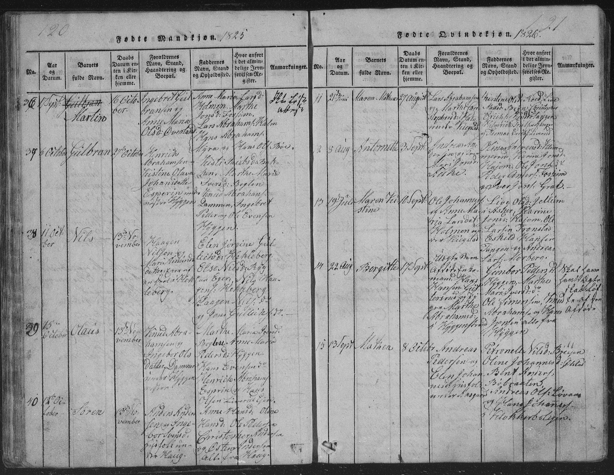 Røyken kirkebøker, SAKO/A-241/G/Ga/L0003: Parish register (copy) no. 3, 1814-1856, p. 120-121