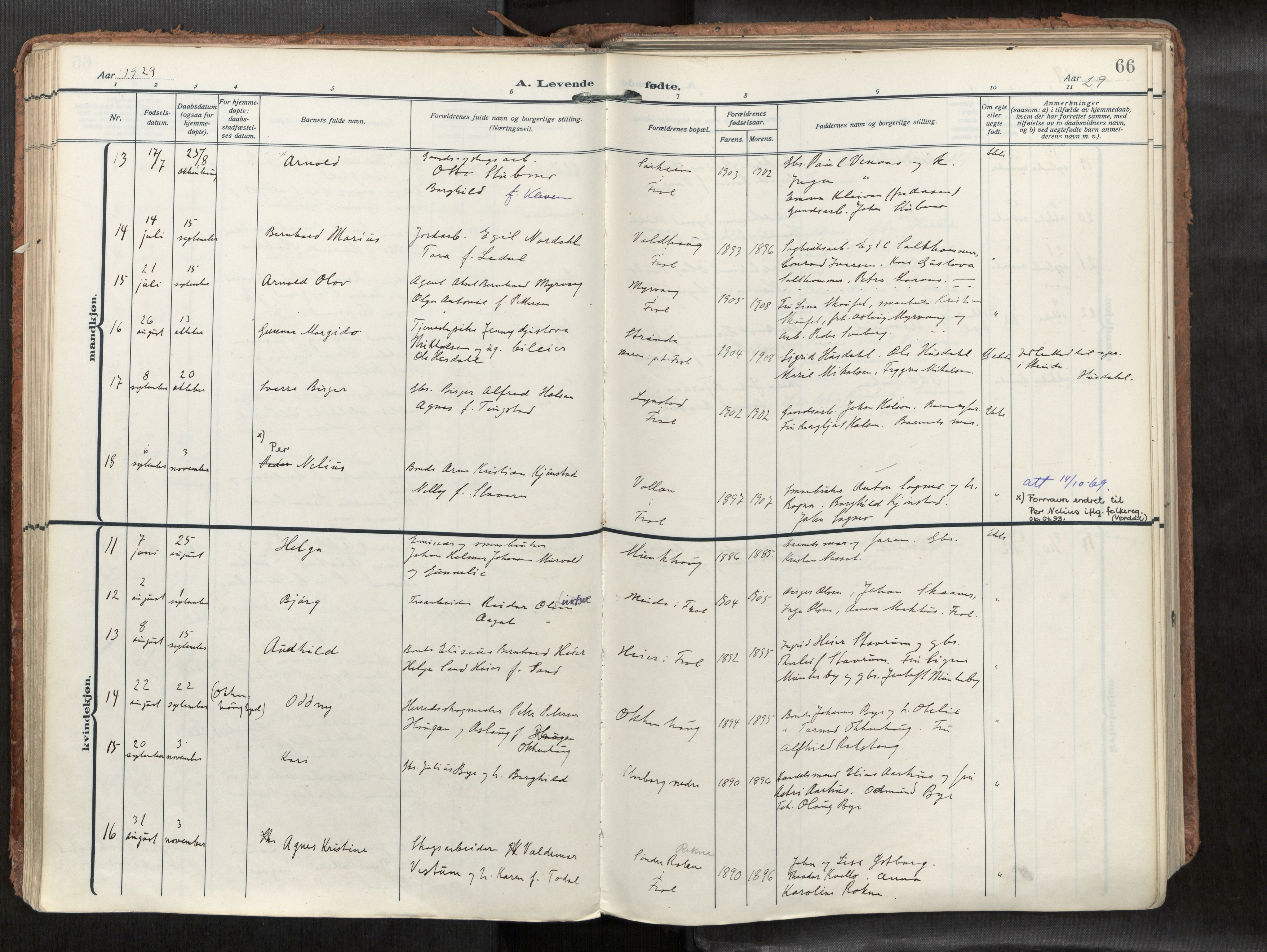 Levanger sokneprestkontor, SAT/A-1301/2/H/Haa/L0002: Parish register (official) no. 2, 1912-1935, p. 66