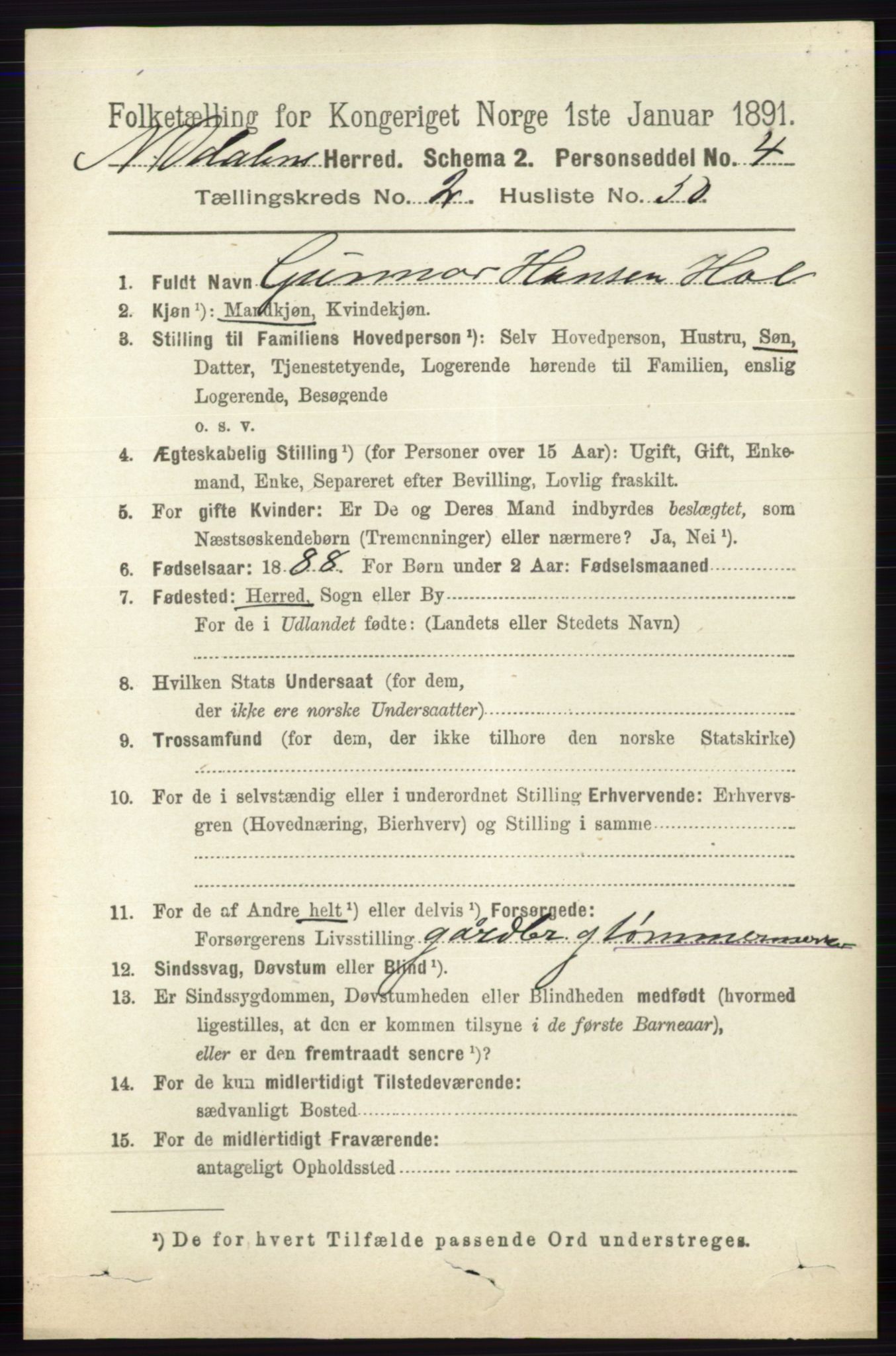 RA, 1891 census for 0418 Nord-Odal, 1891, p. 753