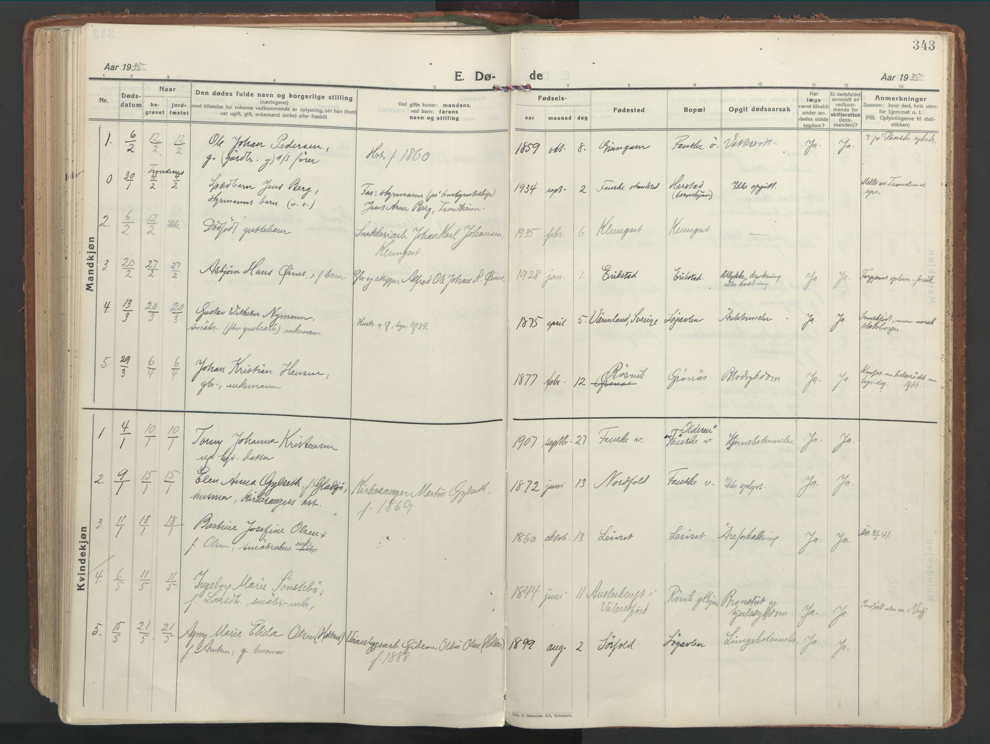 Ministerialprotokoller, klokkerbøker og fødselsregistre - Nordland, SAT/A-1459/849/L0699: Parish register (official) no. 849A10, 1924-1937, p. 343