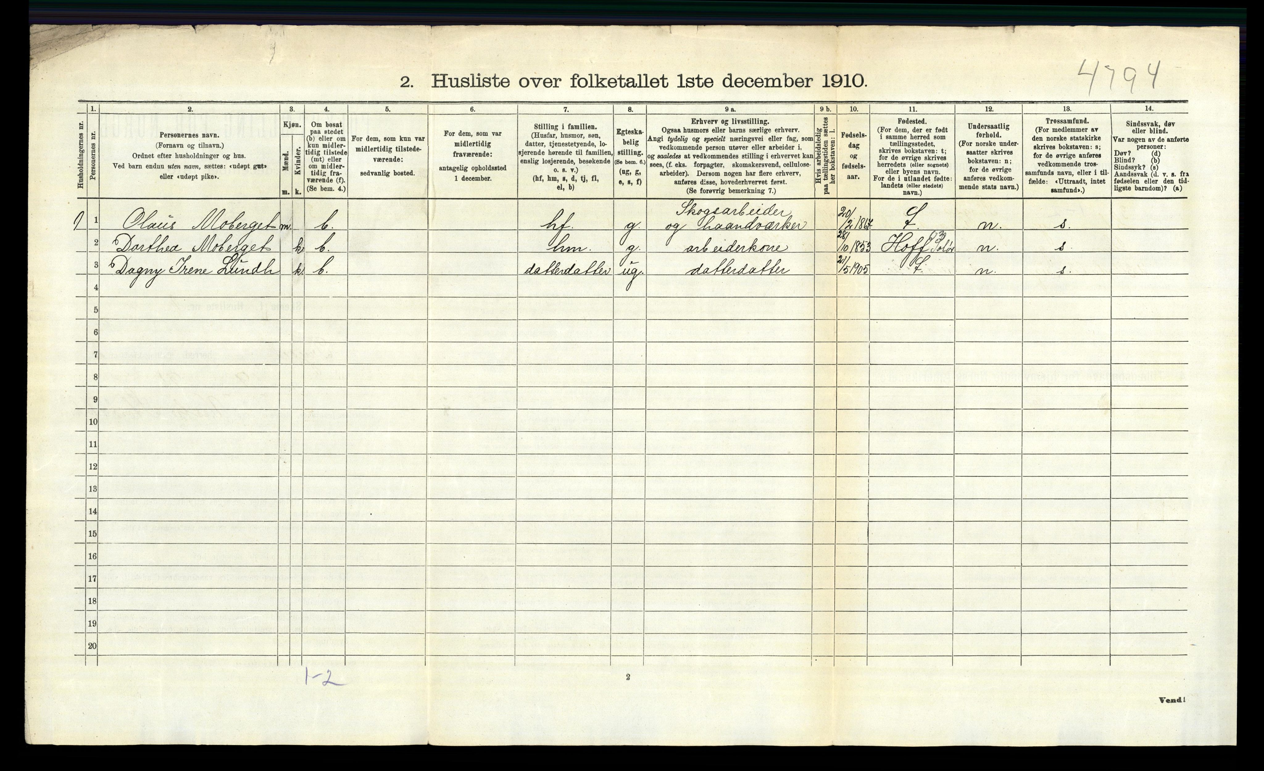 RA, 1910 census for Trysil, 1910, p. 242