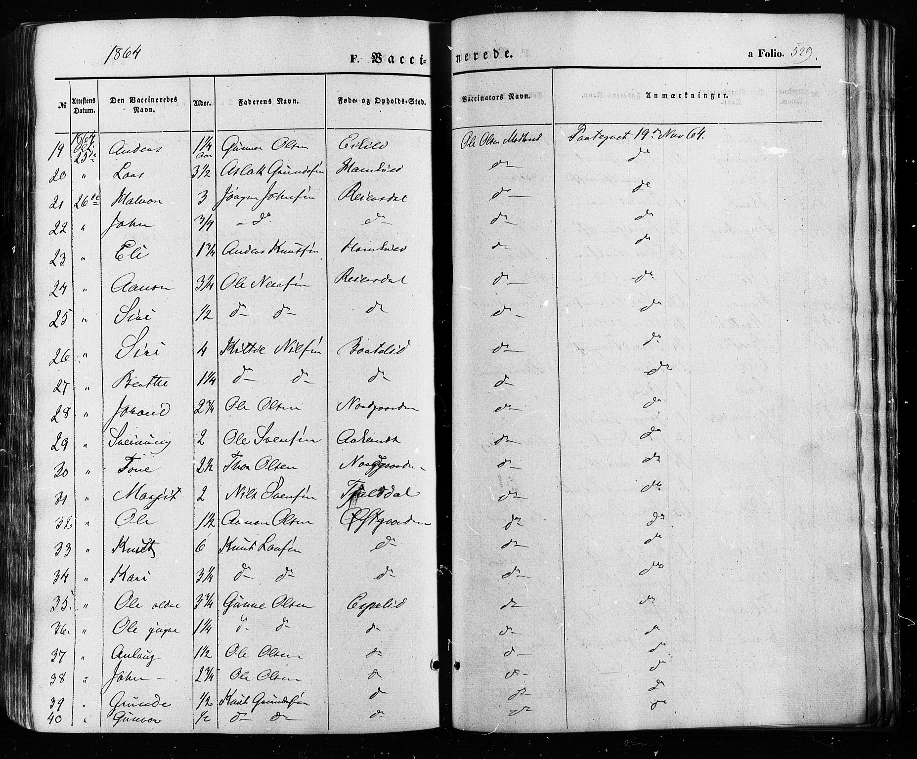 Åseral sokneprestkontor, AV/SAK-1111-0051/F/Fa/L0002: Parish register (official) no. A 2, 1854-1884, p. 529