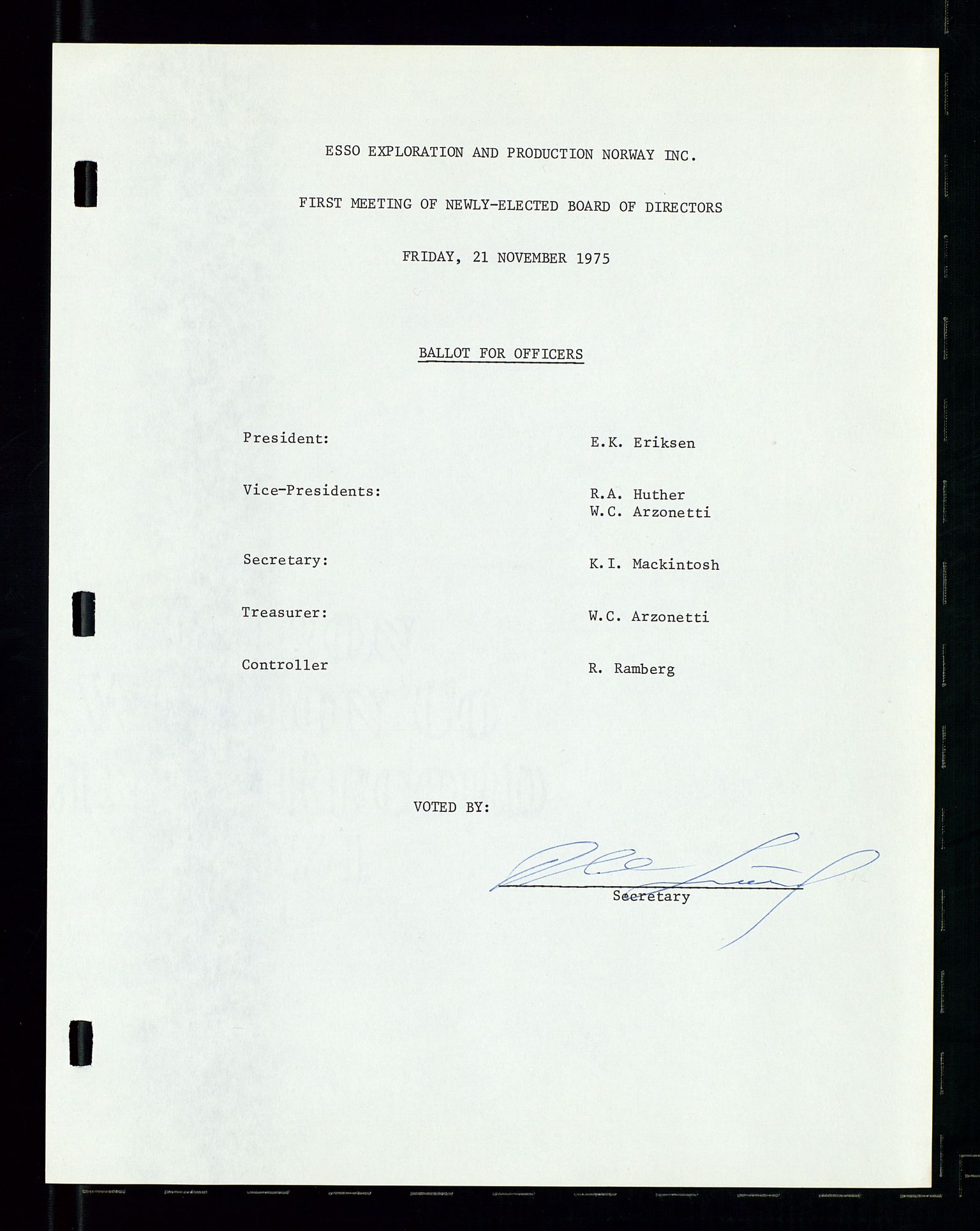 Pa 1512 - Esso Exploration and Production Norway Inc., SAST/A-101917/A/Aa/L0001/0002: Styredokumenter / Corporate records, Board meeting minutes, Agreements, Stocholder meetings, 1975-1979, p. 22
