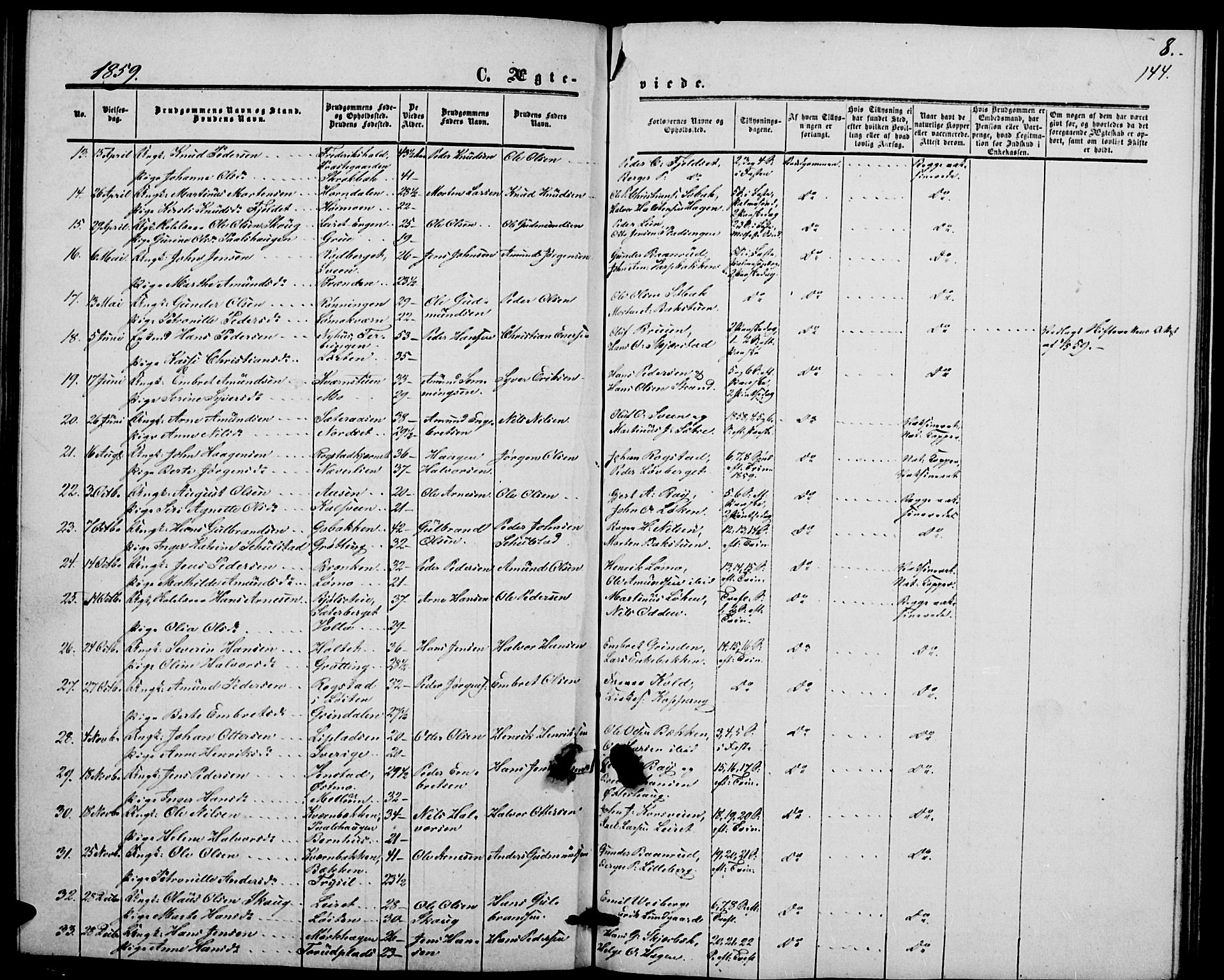 Elverum prestekontor, AV/SAH-PREST-044/H/Ha/Hab/L0003: Parish register (copy) no. 3, 1856-1865, p. 144