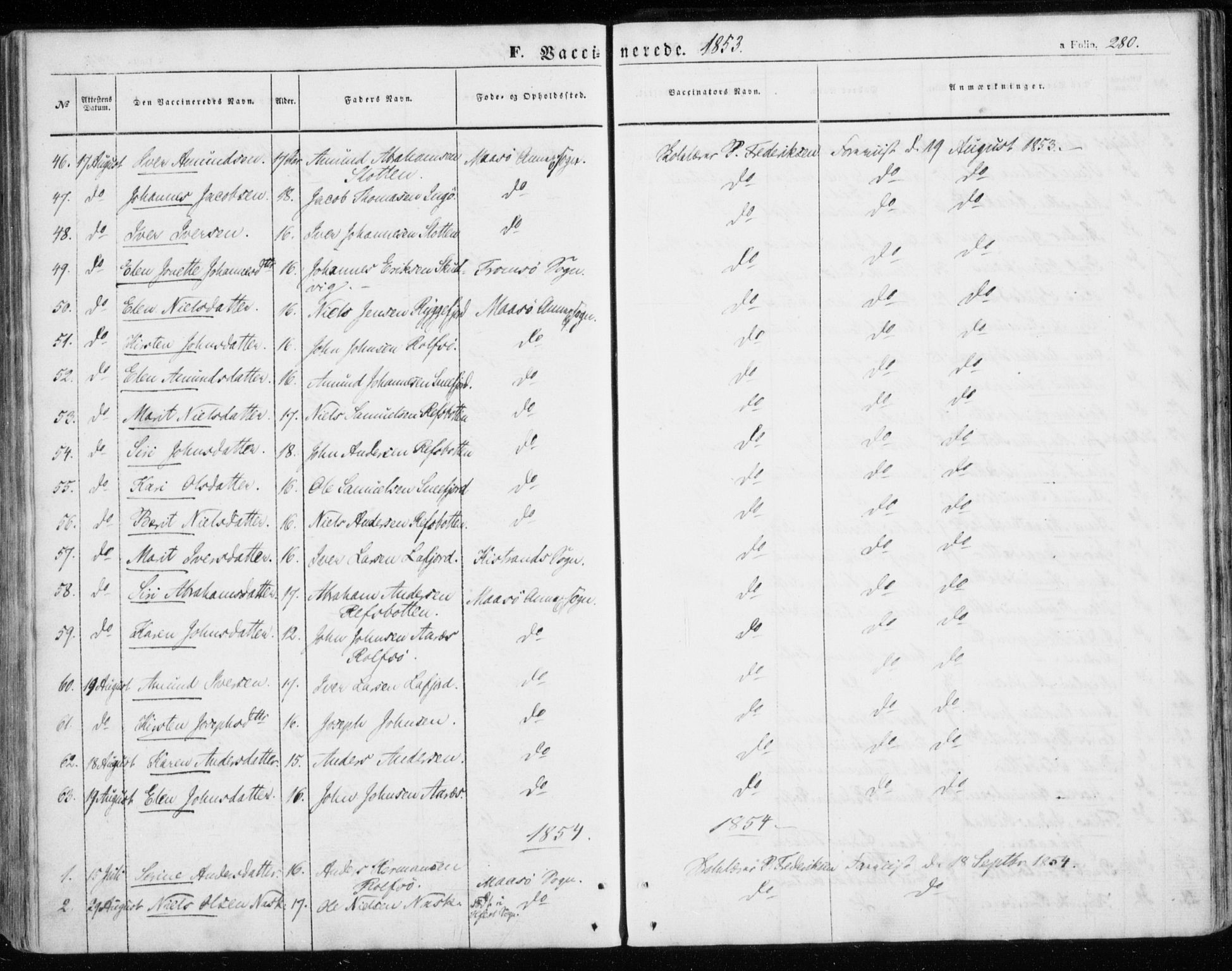 Måsøy sokneprestkontor, AV/SATØ-S-1348/H/Ha/L0002kirke: Parish register (official) no. 2, 1852-1865, p. 280