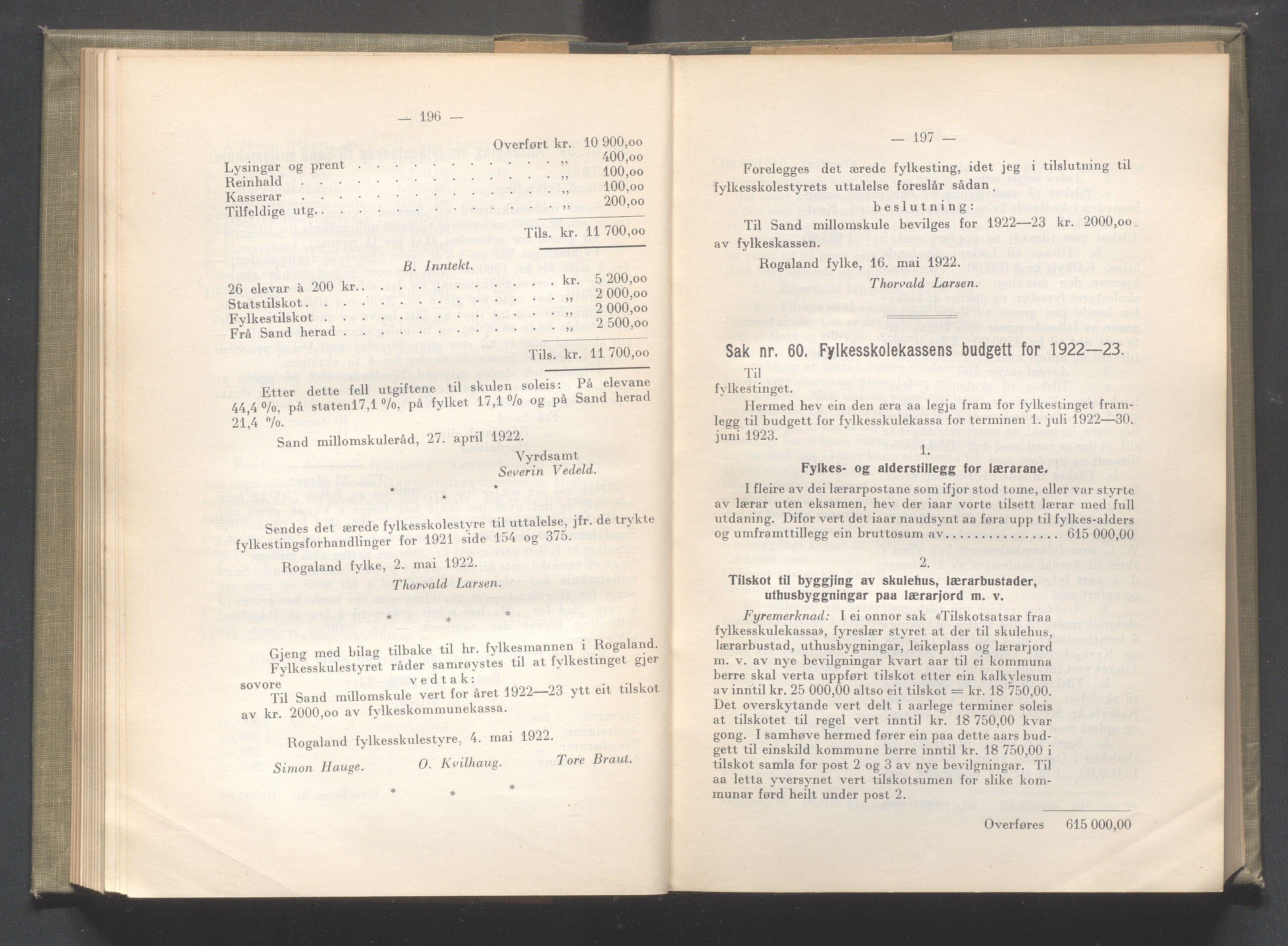 Rogaland fylkeskommune - Fylkesrådmannen , IKAR/A-900/A/Aa/Aaa/L0041: Møtebok , 1922, p. 196-197