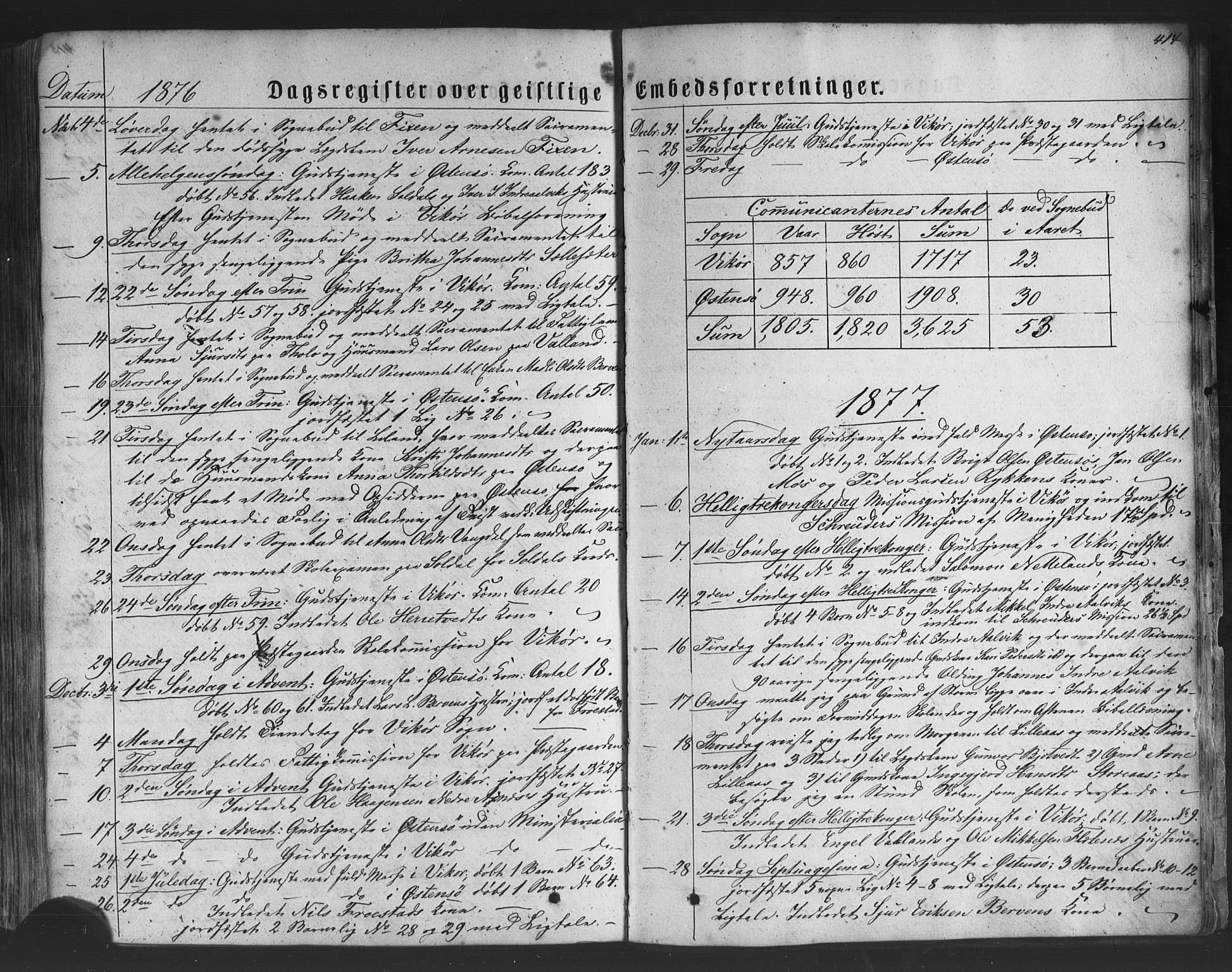 Kvam sokneprestembete, SAB/A-76201/H/Haa: Parish register (official) no. A 9, 1864-1879, p. 414