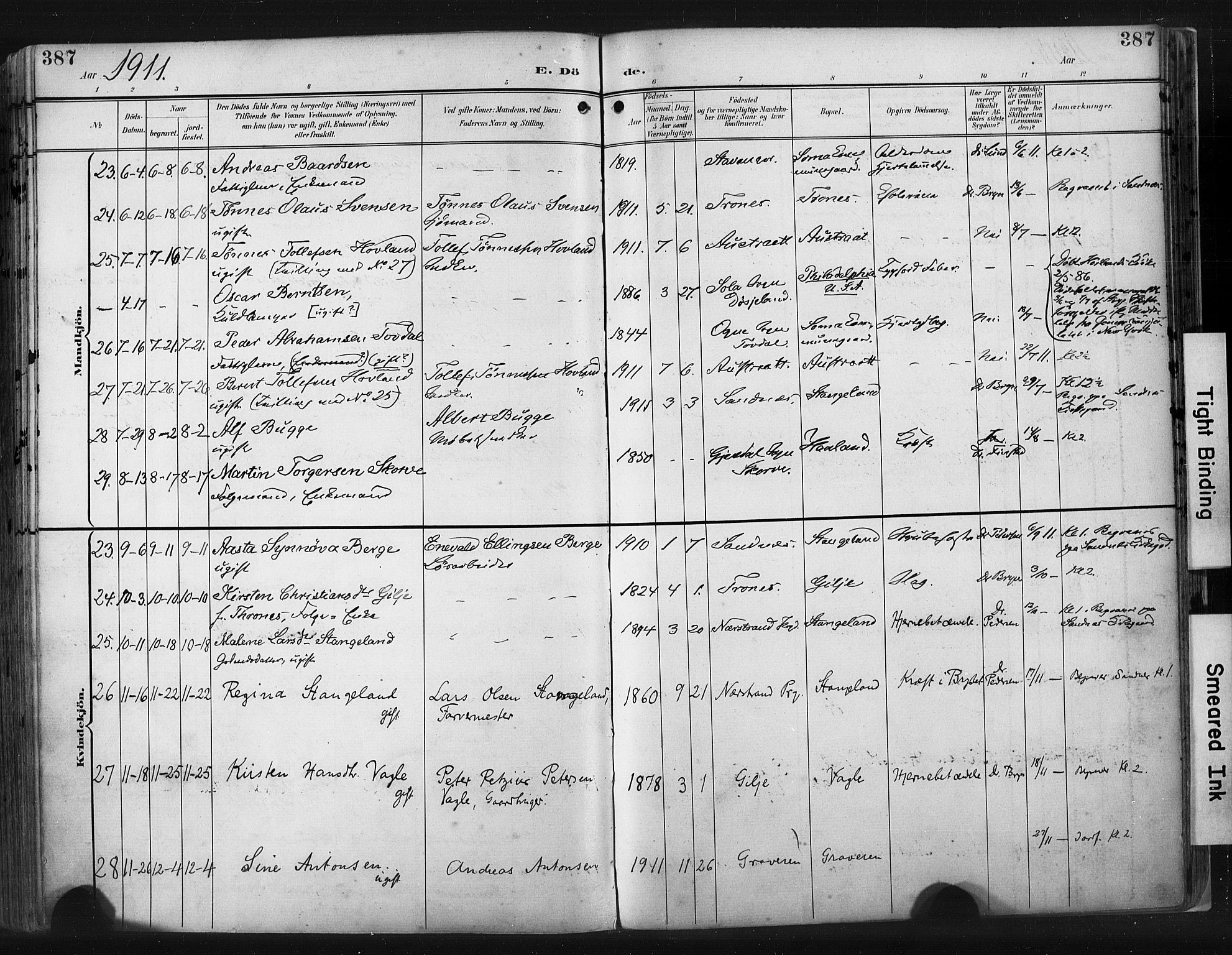 Høyland sokneprestkontor, AV/SAST-A-101799/001/30BA/L0015: Parish register (official) no. A 14, 1899-1911, p. 387