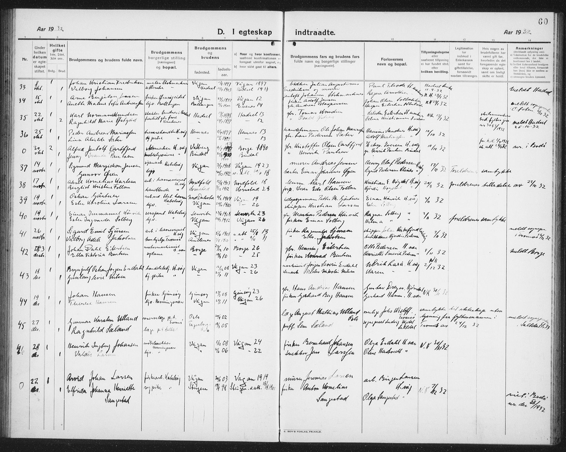 Ministerialprotokoller, klokkerbøker og fødselsregistre - Nordland, AV/SAT-A-1459/874/L1082: Parish register (copy) no. 874C11, 1920-1939, p. 60