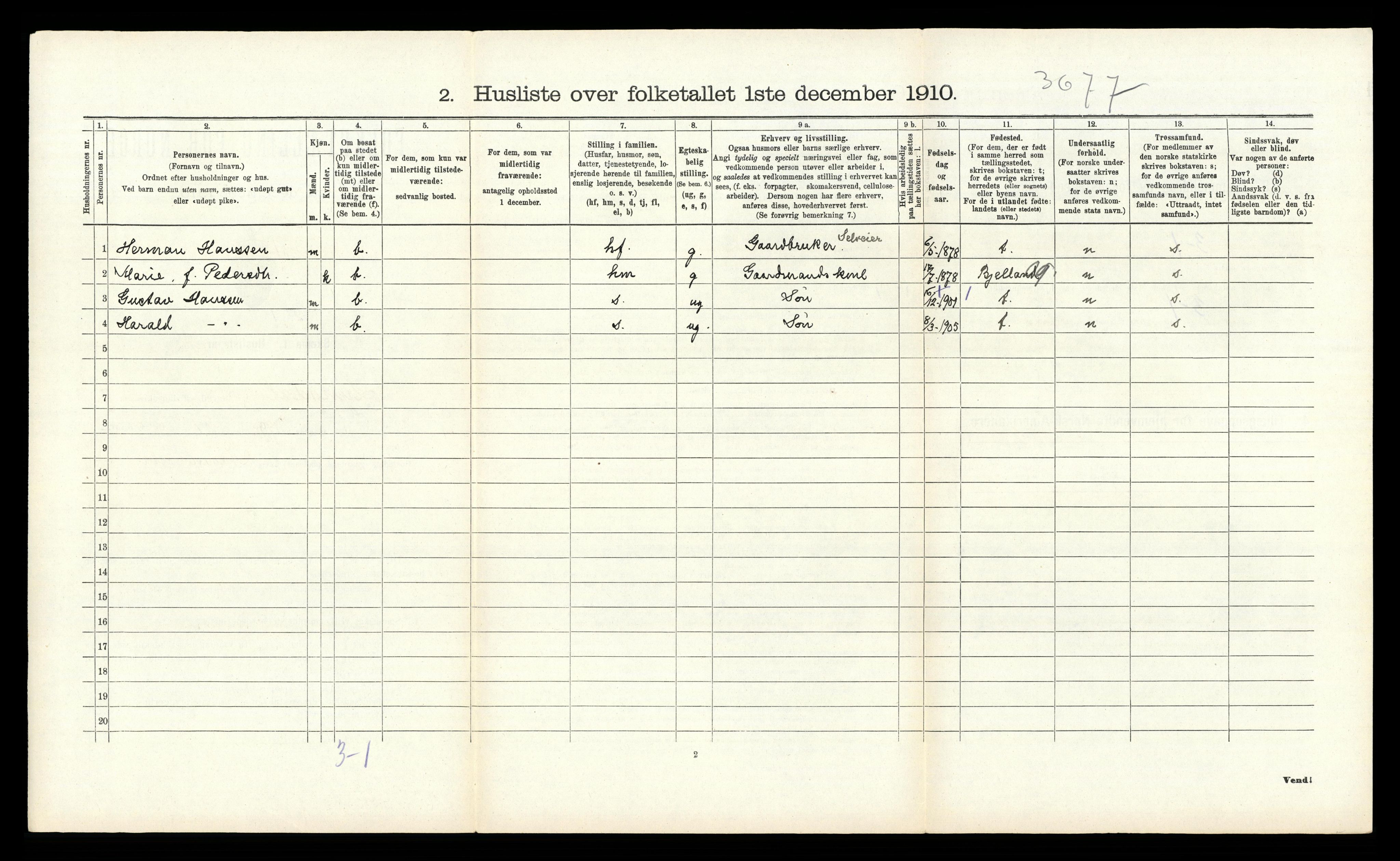 RA, 1910 census for Lyngdal, 1910, p. 1051