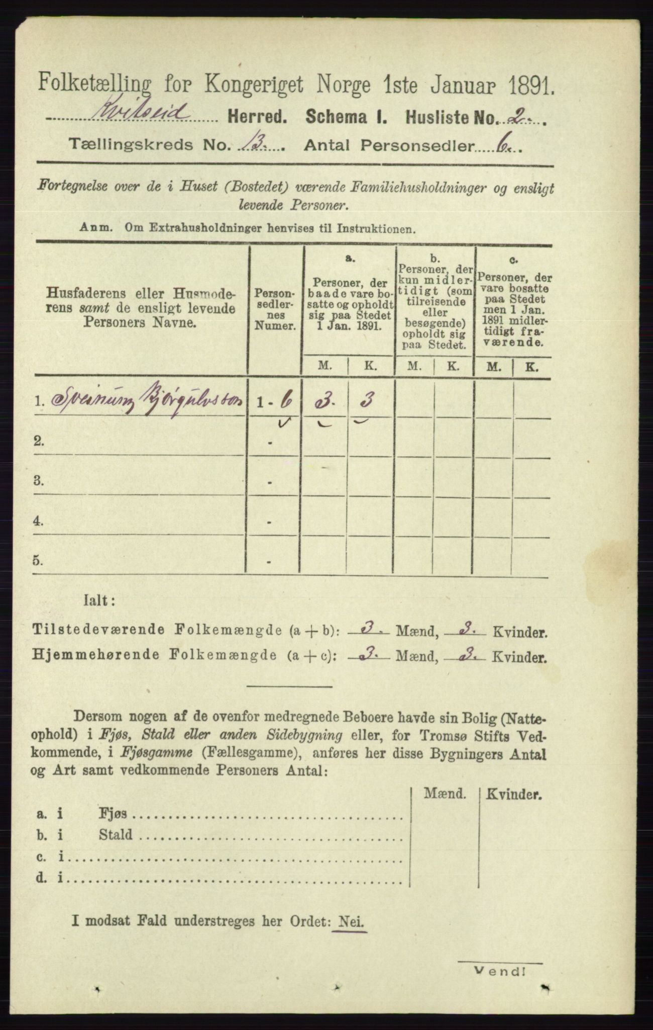 RA, 1891 census for 0829 Kviteseid, 1891, p. 3041
