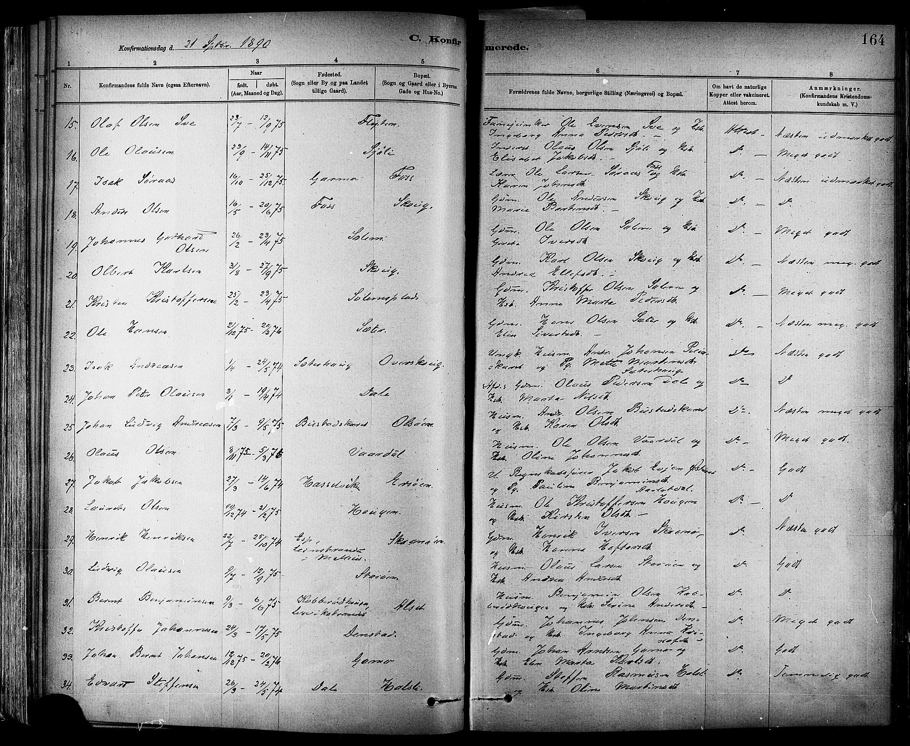 Ministerialprotokoller, klokkerbøker og fødselsregistre - Sør-Trøndelag, AV/SAT-A-1456/647/L0634: Parish register (official) no. 647A01, 1885-1896, p. 164