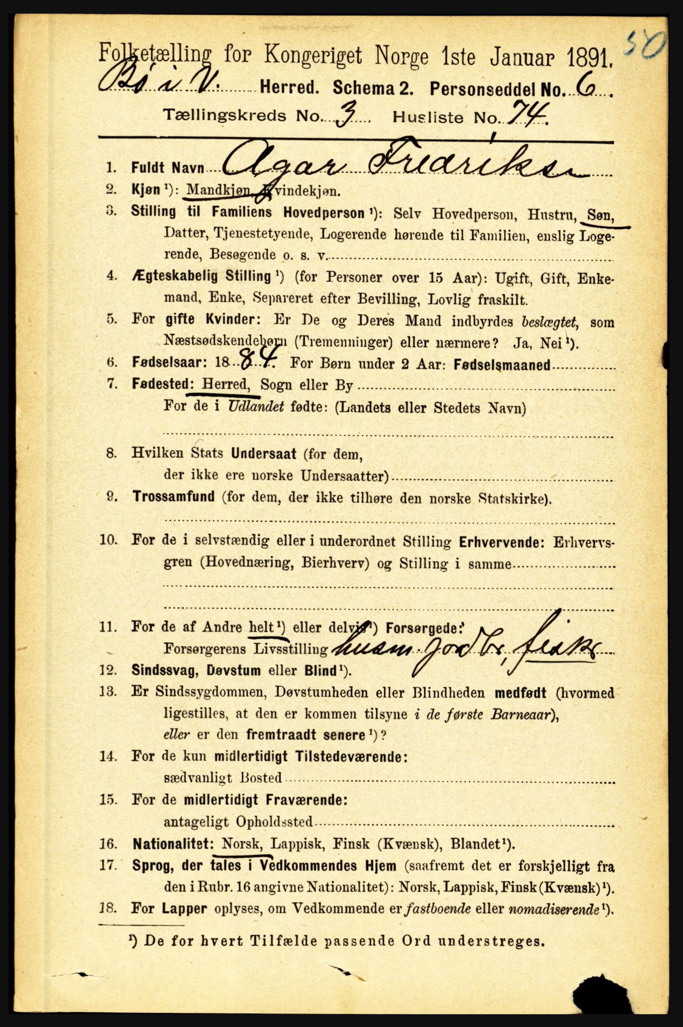 RA, 1891 census for 1867 Bø, 1891, p. 1314