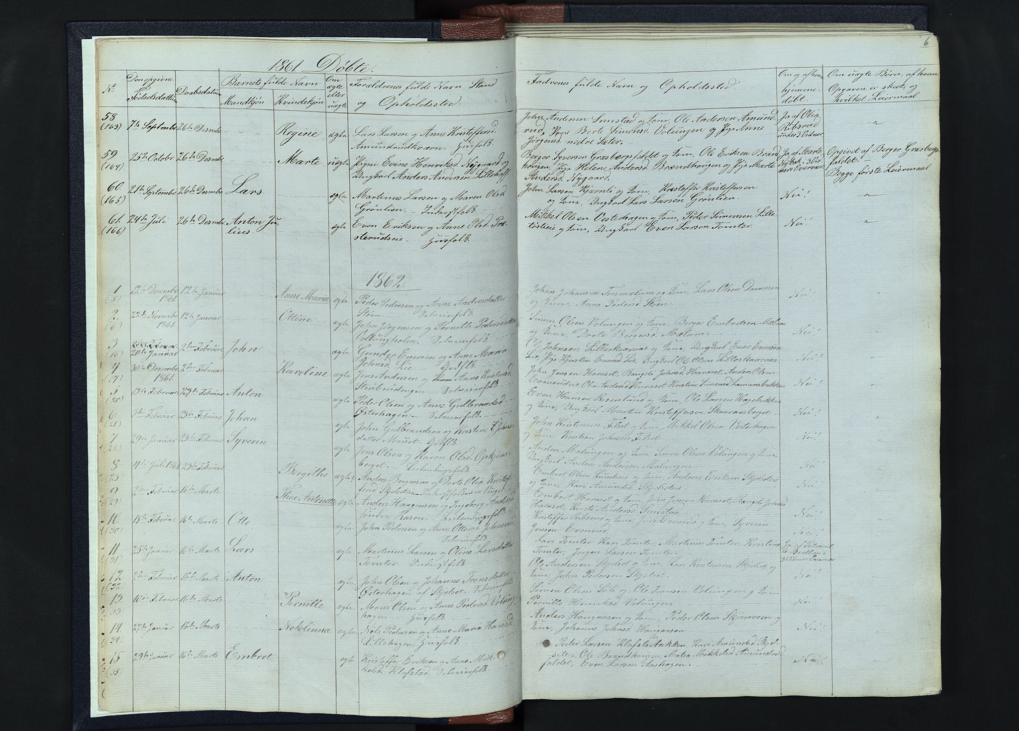 Romedal prestekontor, SAH/PREST-004/L/L0010: Parish register (copy) no. 10, 1860-1895, p. 6