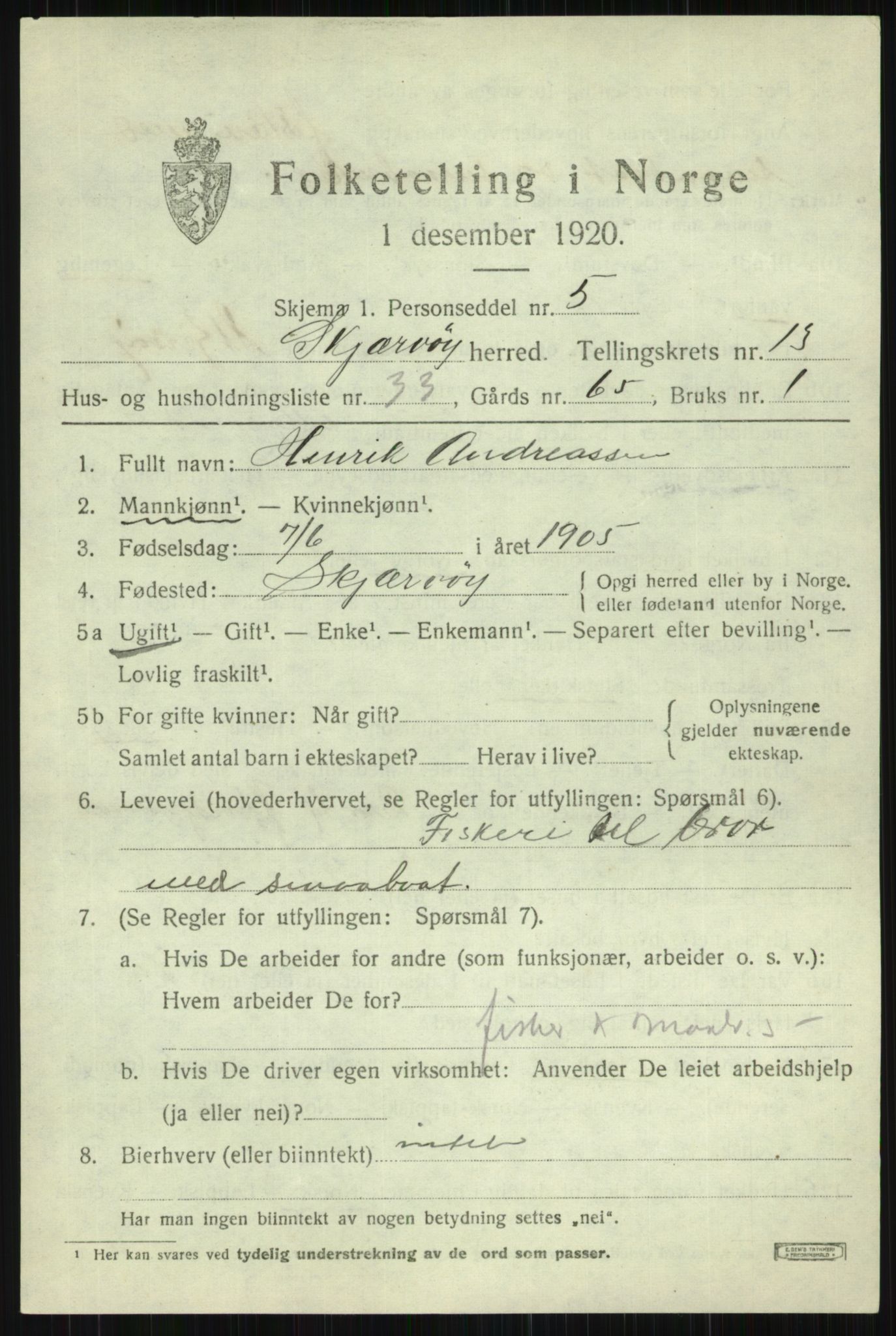 SATØ, 1920 census for Skjervøy, 1920, p. 6805