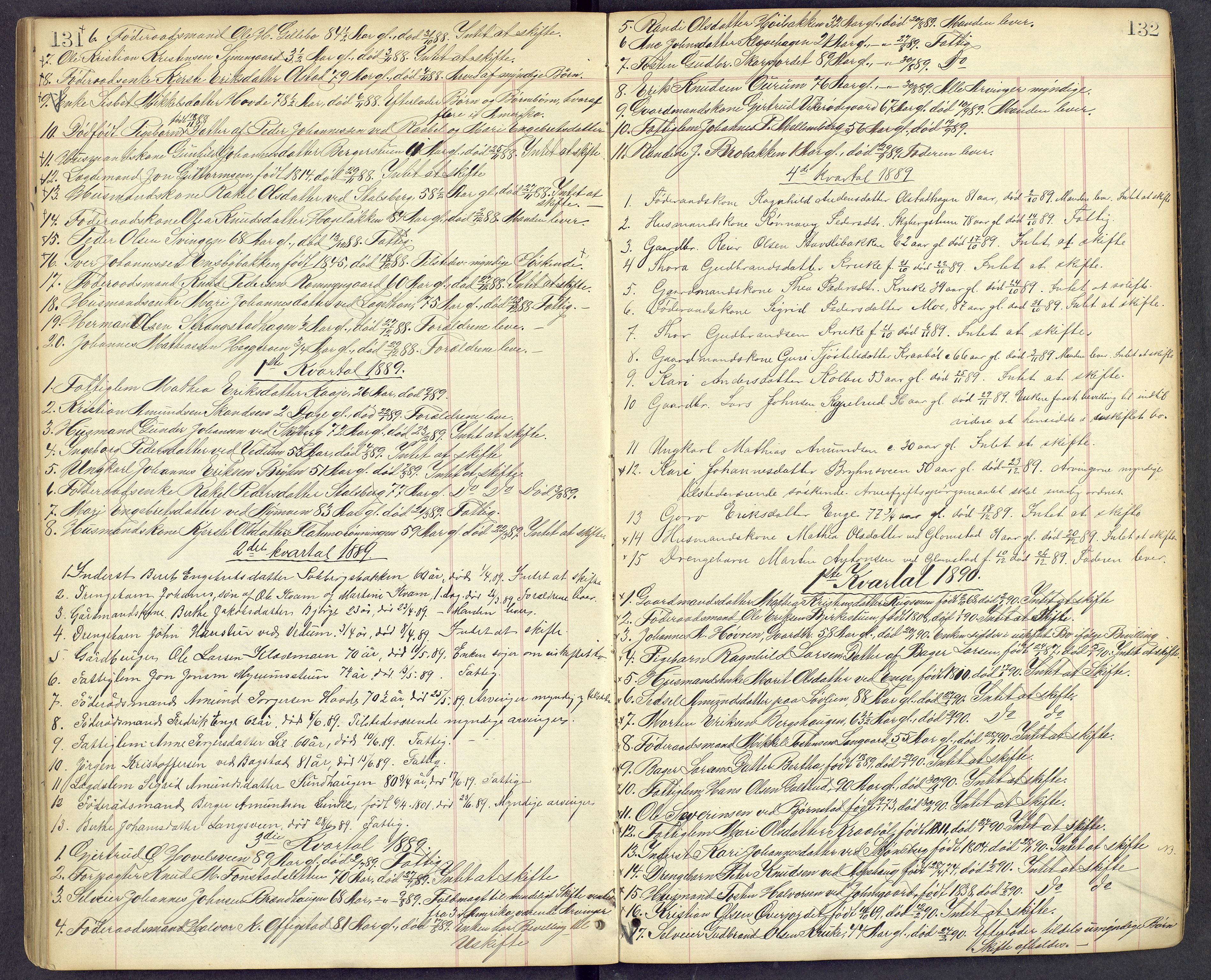 Mellom-Gudbrandsdal sorenskriveri, AV/SAH-TING-038/J/Jf/L0002: Dødsfallsprotokoll, 1885-1900, p. 131-132