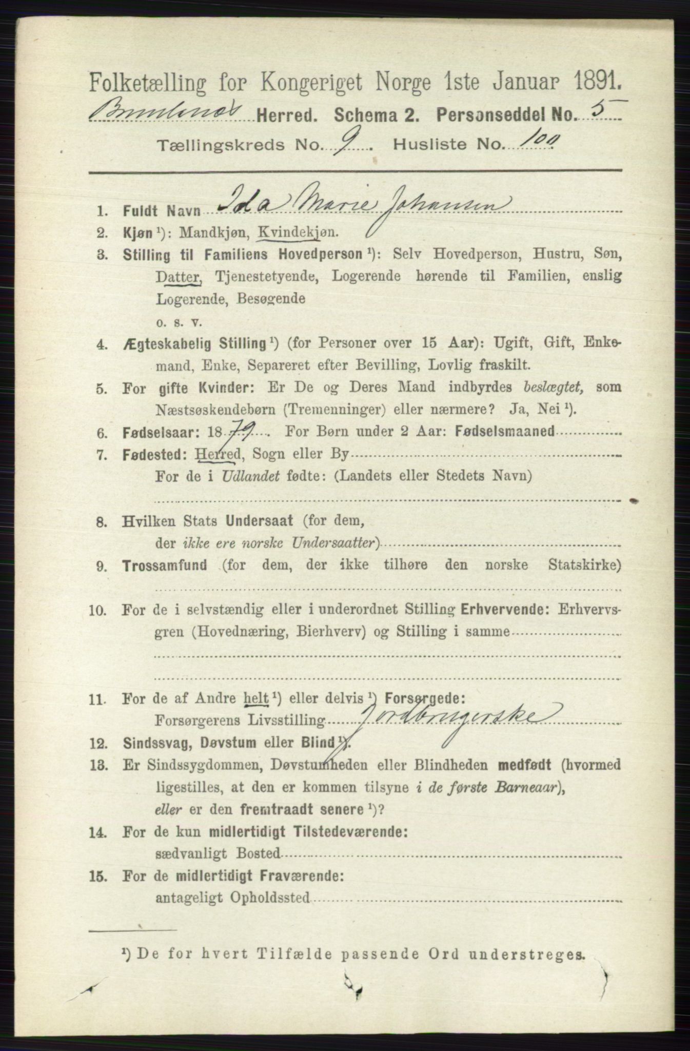 RA, 1891 census for 0726 Brunlanes, 1891, p. 4663