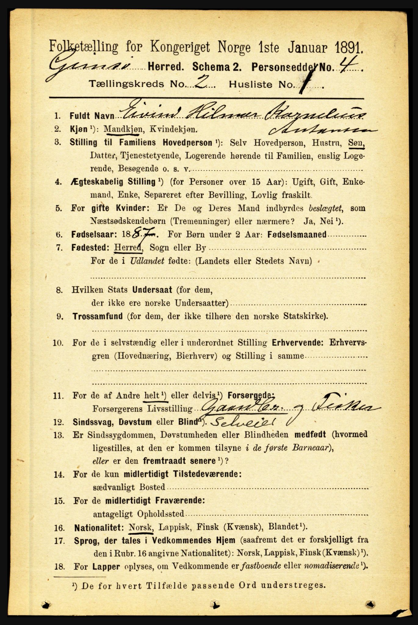 RA, 1891 census for 1864 Gimsøy, 1891, p. 321