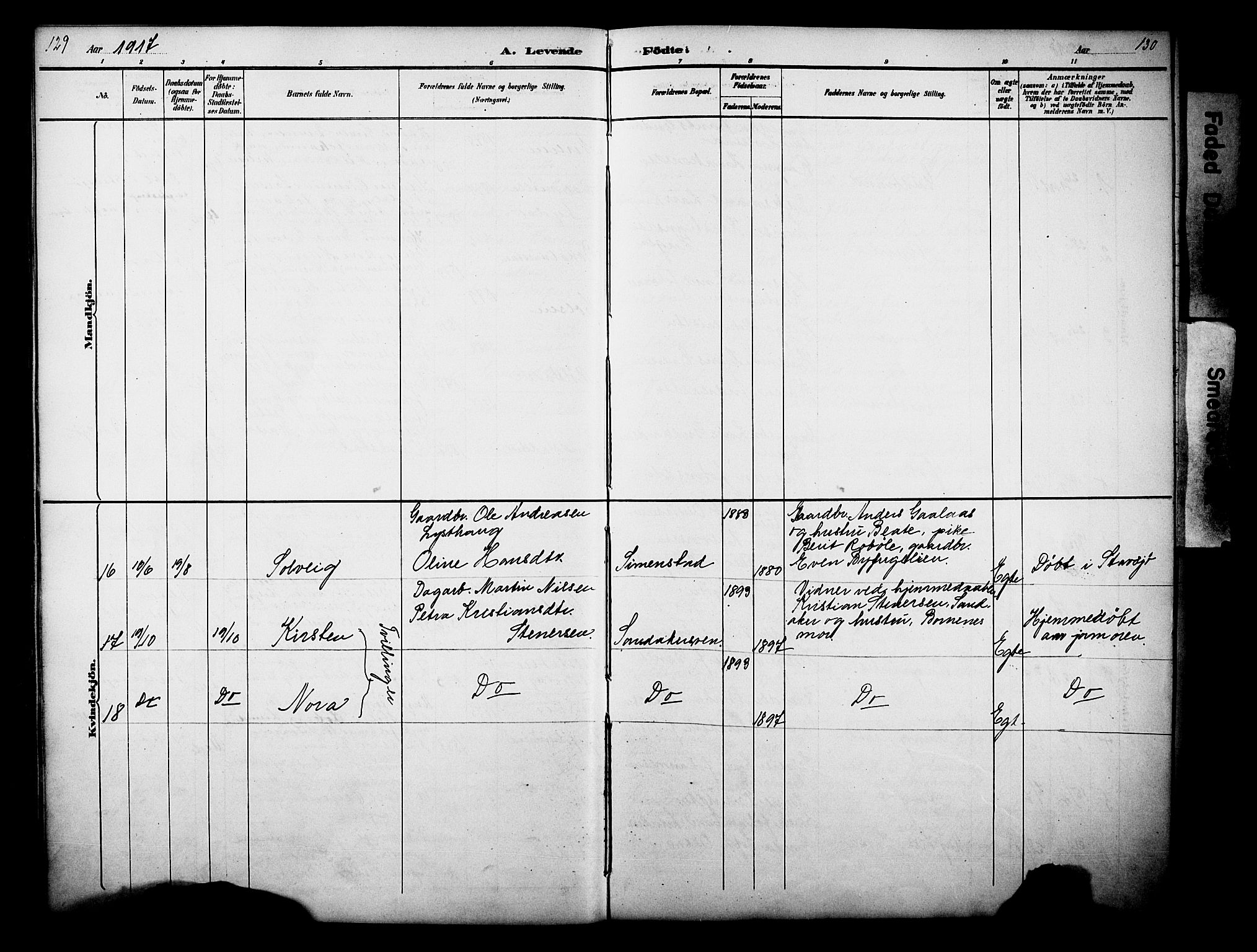 Nes prestekontor, Hedmark, AV/SAH-PREST-020/L/La/L0006: Parish register (copy) no. 6, 1890-1932, p. 129-130