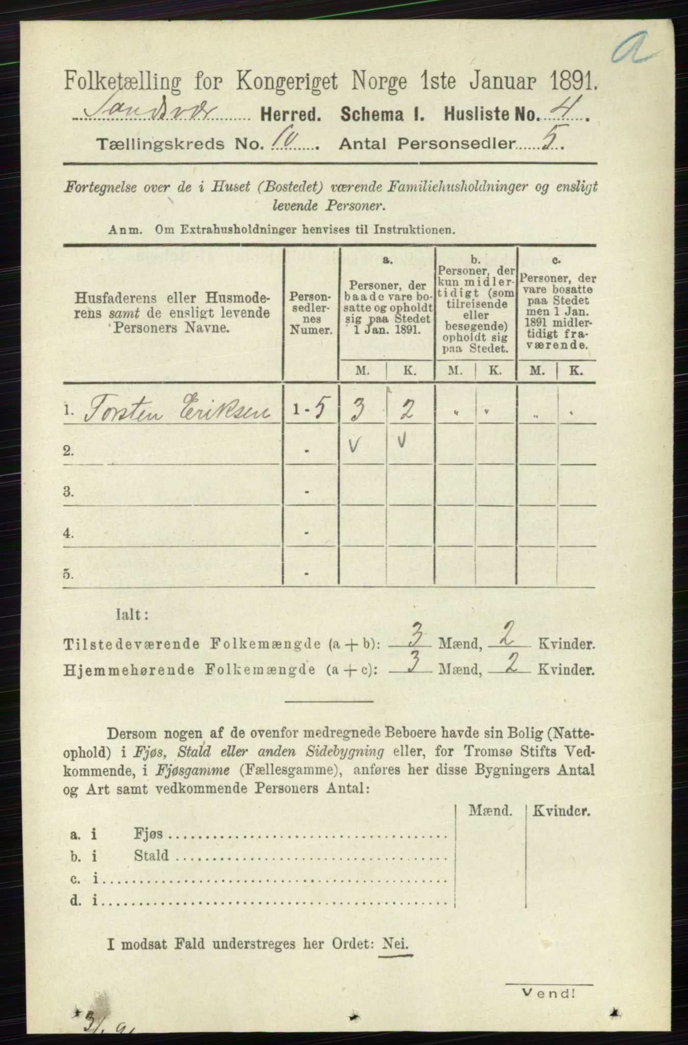 RA, 1891 census for 0629 Sandsvær, 1891, p. 4838