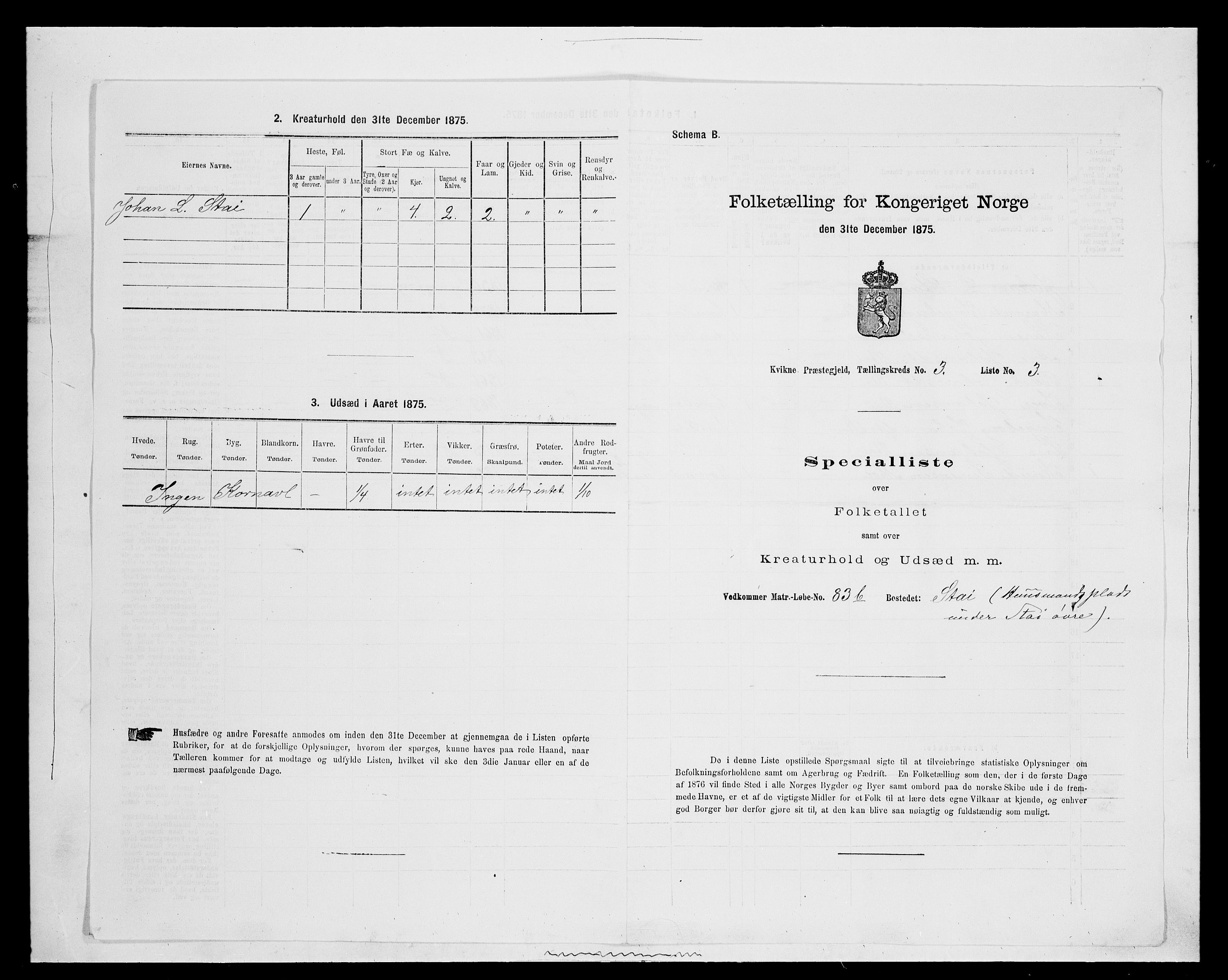 SAH, 1875 census for 0440P Kvikne, 1875, p. 270