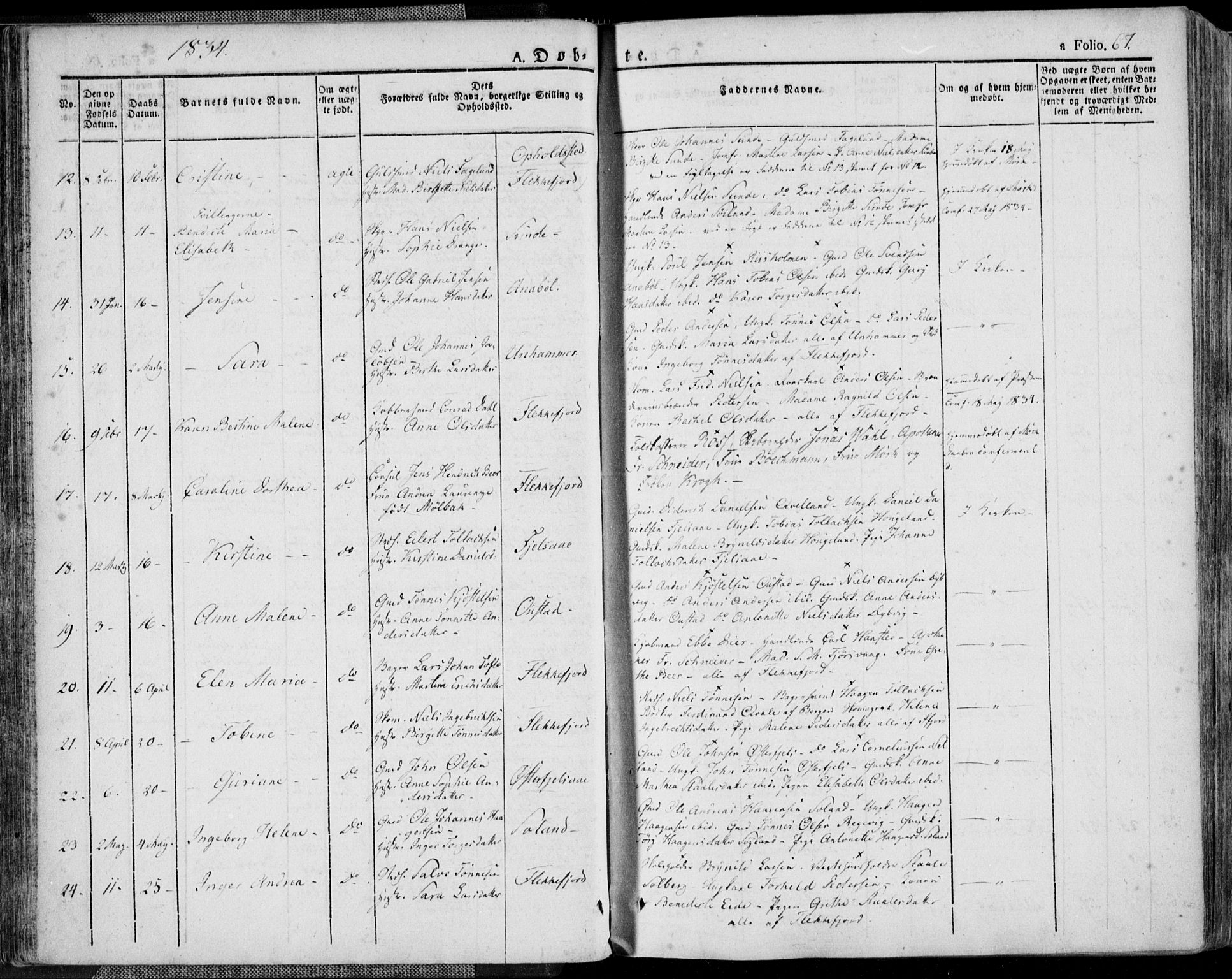 Flekkefjord sokneprestkontor, AV/SAK-1111-0012/F/Fa/Fac/L0003: Parish register (official) no. A 3, 1826-1841, p. 67