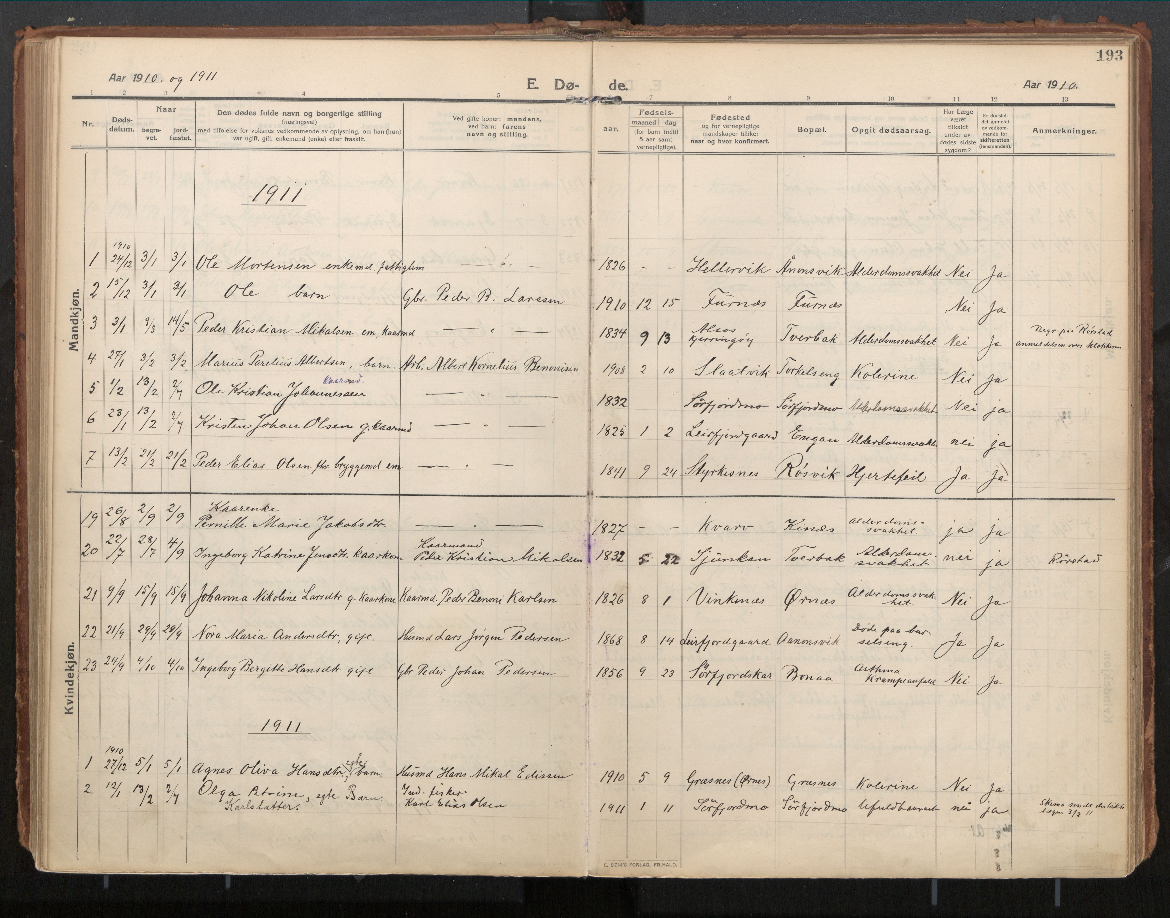 Ministerialprotokoller, klokkerbøker og fødselsregistre - Nordland, AV/SAT-A-1459/854/L0784: Parish register (official) no. 854A07, 1910-1922, p. 193