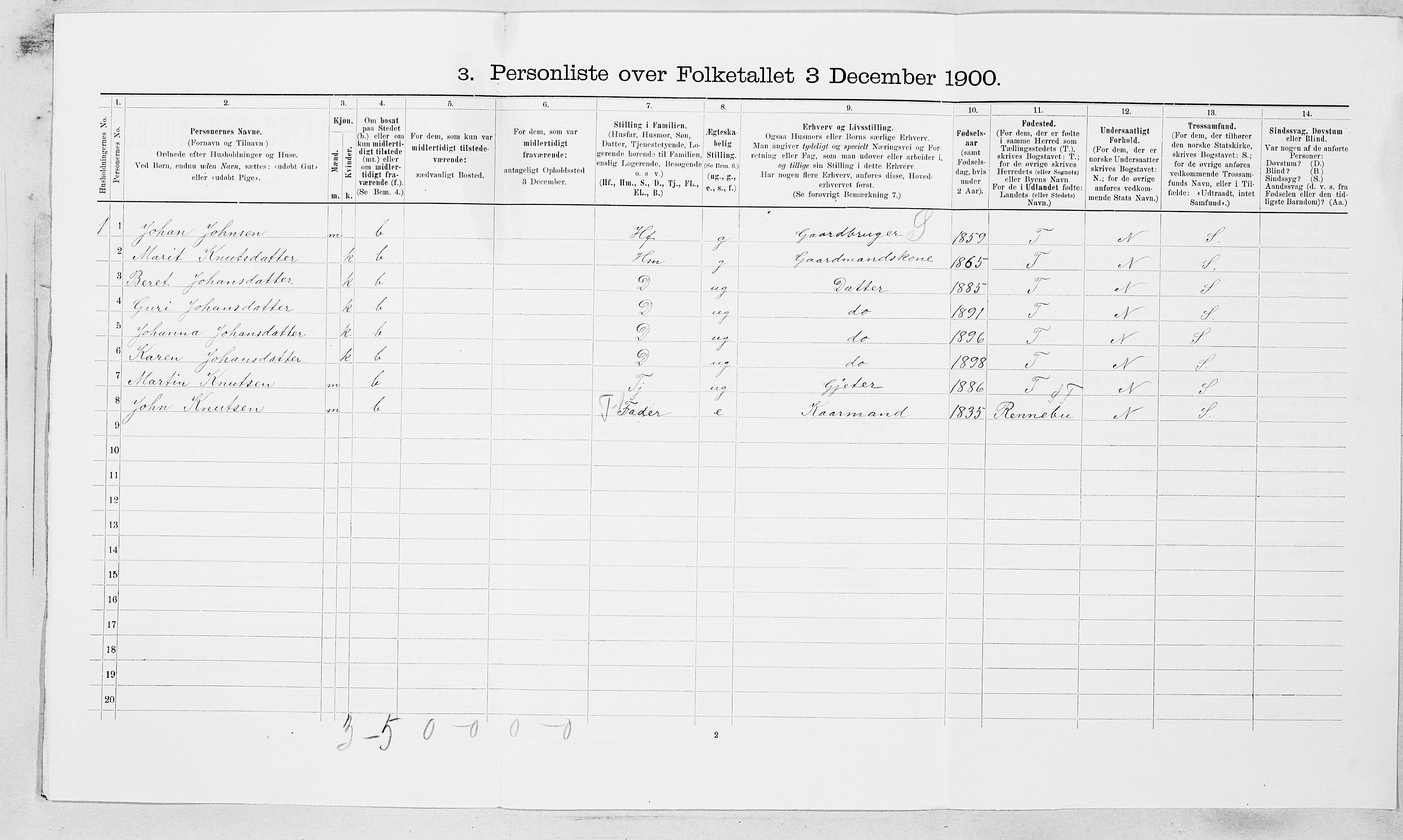 SAT, 1900 census for Hemne, 1900, p. 516