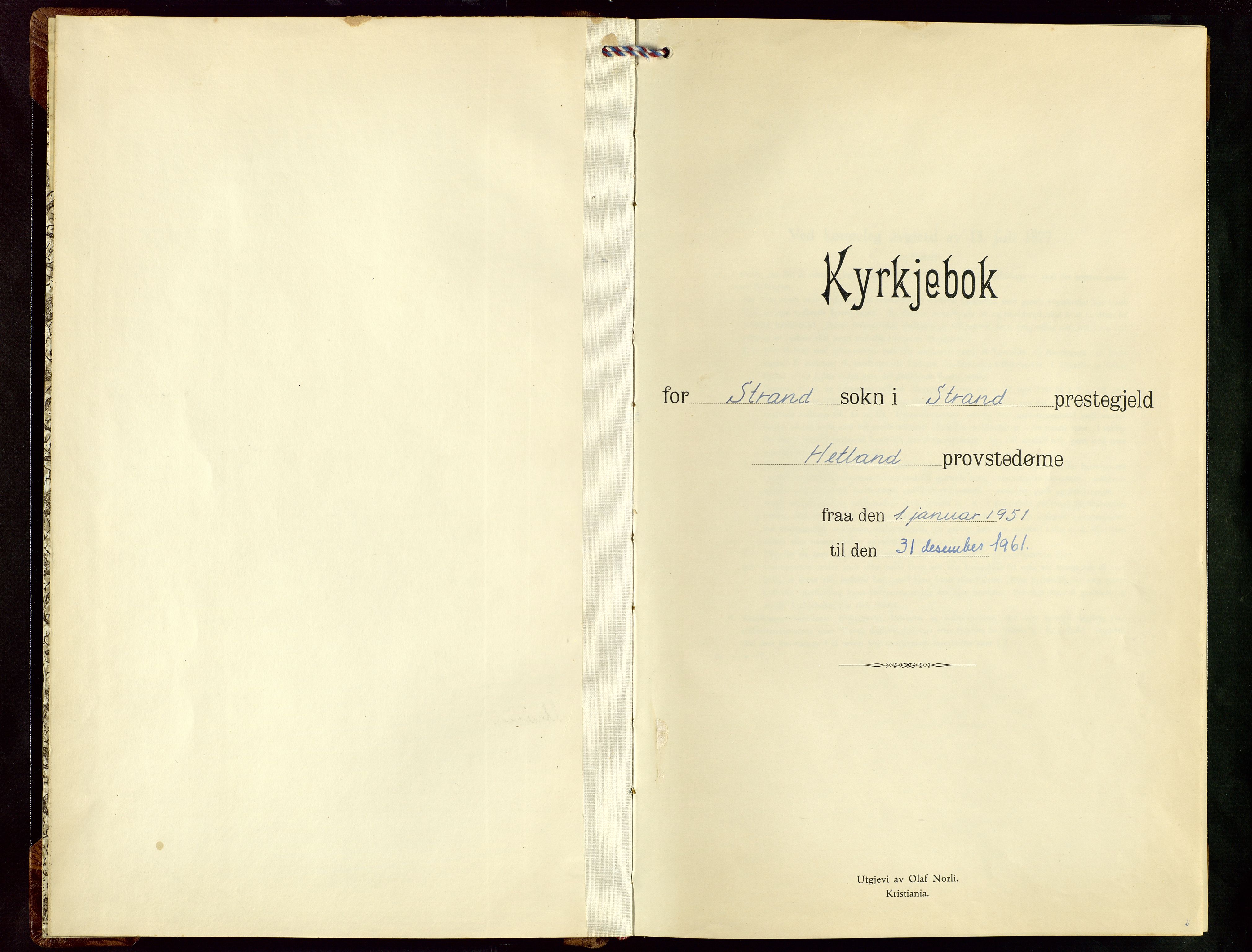 Strand sokneprestkontor, SAST/A-101828/H/Ha/Hab/L0007: Parish register (copy) no. B 7, 1951-1961