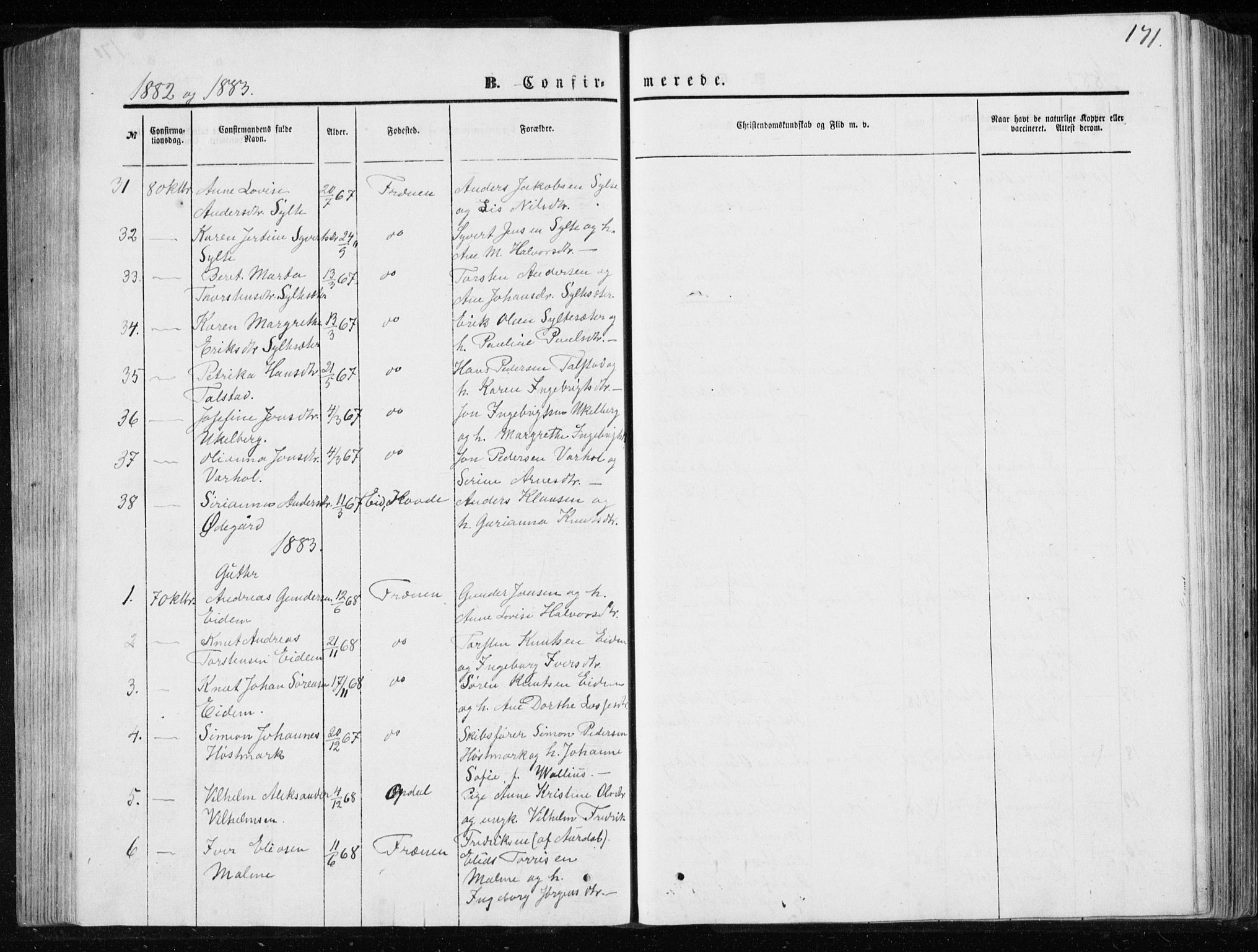 Ministerialprotokoller, klokkerbøker og fødselsregistre - Møre og Romsdal, SAT/A-1454/565/L0754: Parish register (copy) no. 565C03, 1870-1896, p. 171