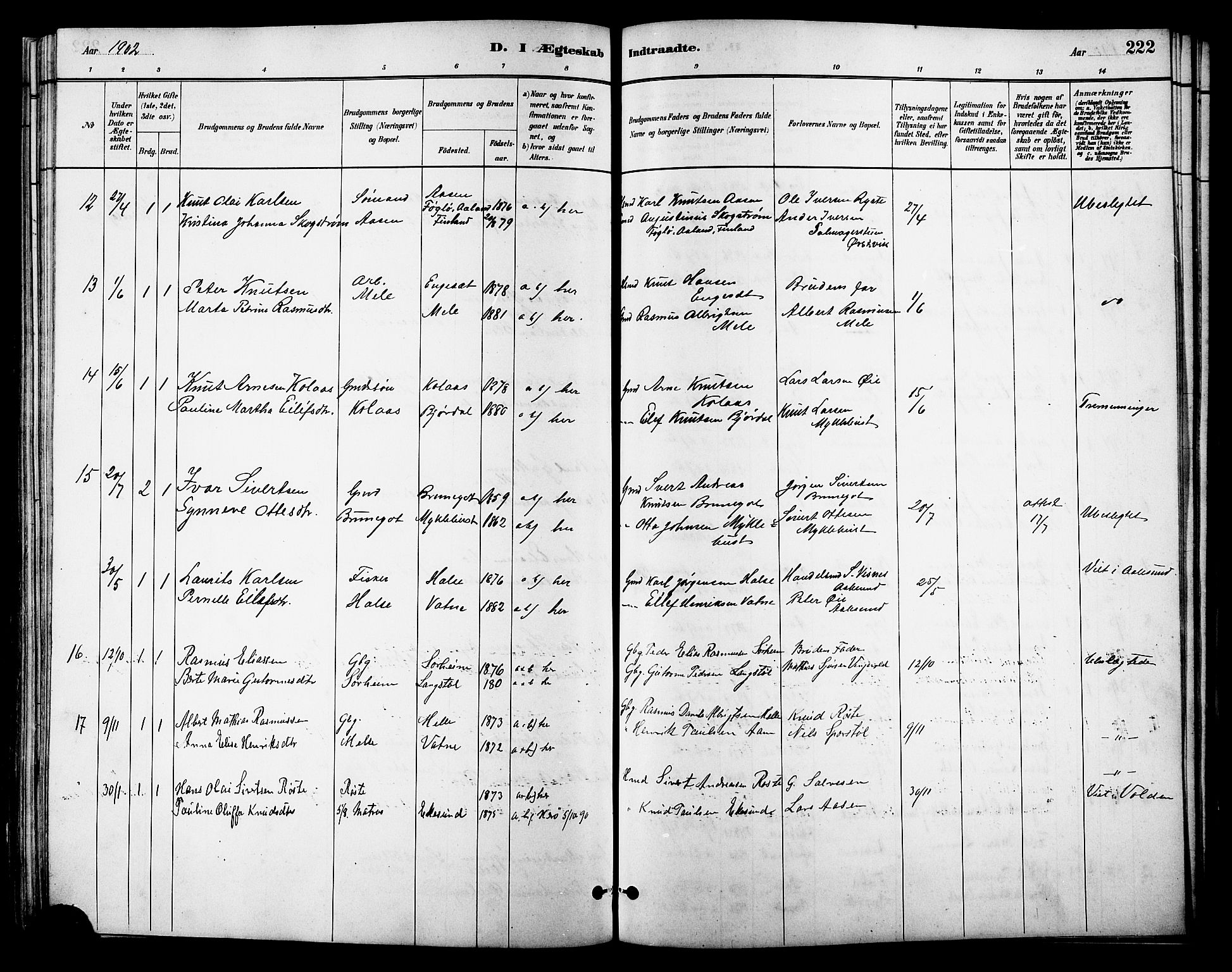 Ministerialprotokoller, klokkerbøker og fødselsregistre - Møre og Romsdal, AV/SAT-A-1454/513/L0189: Parish register (copy) no. 513C03, 1883-1904, p. 222