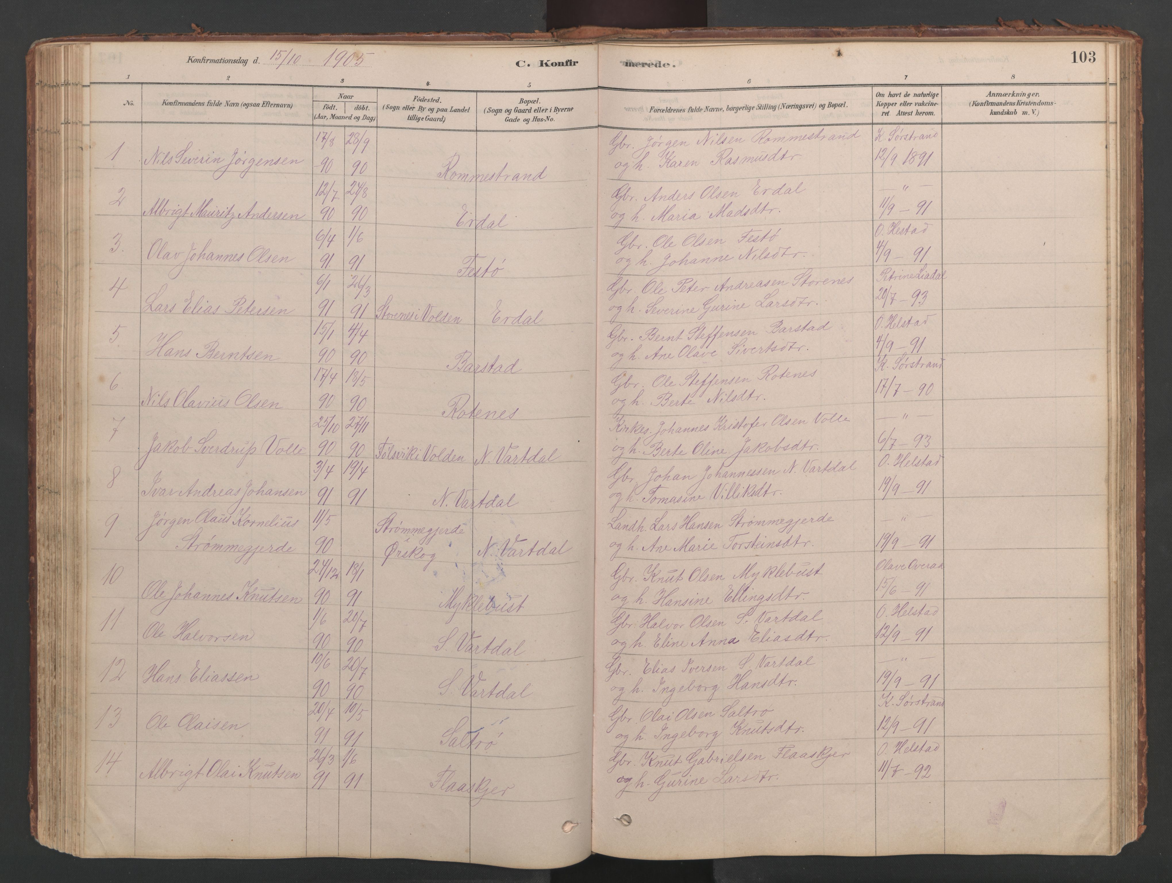 Ministerialprotokoller, klokkerbøker og fødselsregistre - Møre og Romsdal, SAT/A-1454/514/L0201: Parish register (copy) no. 514C01, 1878-1919, p. 103