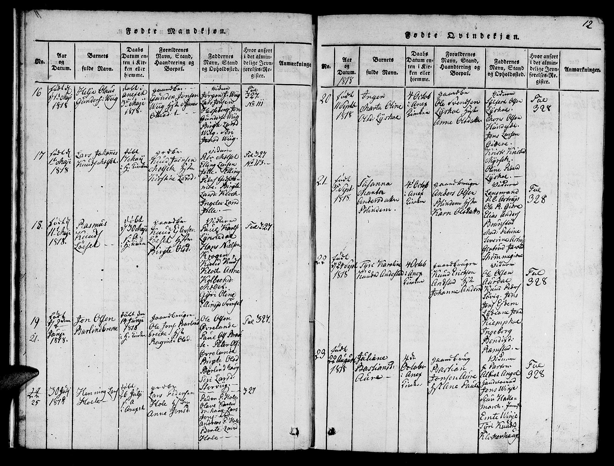 Ministerialprotokoller, klokkerbøker og fødselsregistre - Møre og Romsdal, AV/SAT-A-1454/522/L0322: Parish register (copy) no. 522C01, 1816-1830, p. 12