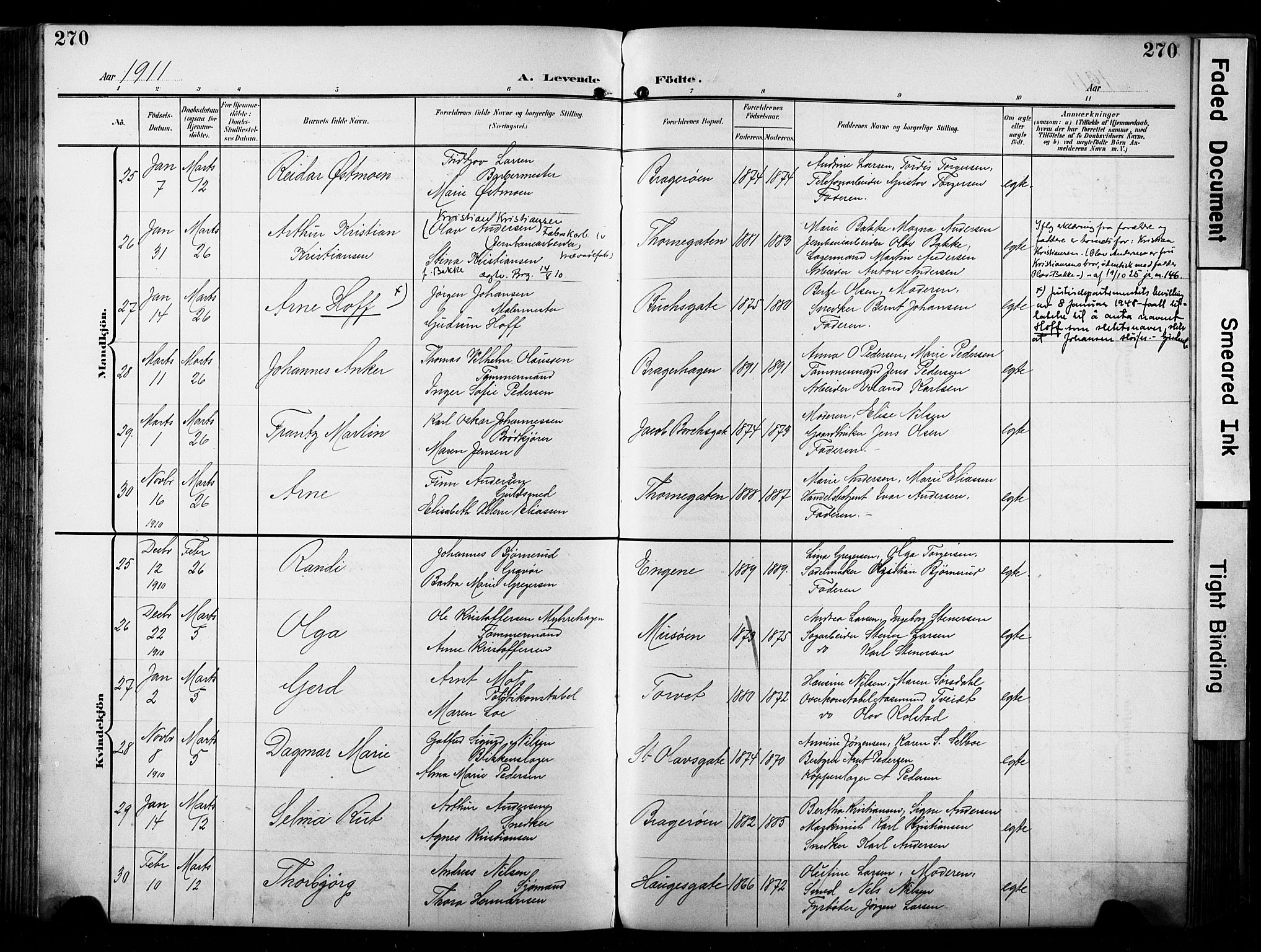 Bragernes kirkebøker, AV/SAKO-A-6/F/Fb/L0009: Parish register (official) no. II 9, 1902-1911, p. 270