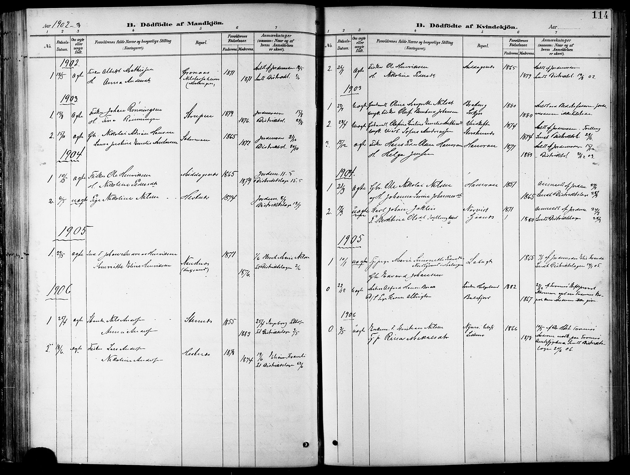Balsfjord sokneprestembete, SATØ/S-1303/G/Ga/L0008klokker: Parish register (copy) no. 8, 1890-1906, p. 114