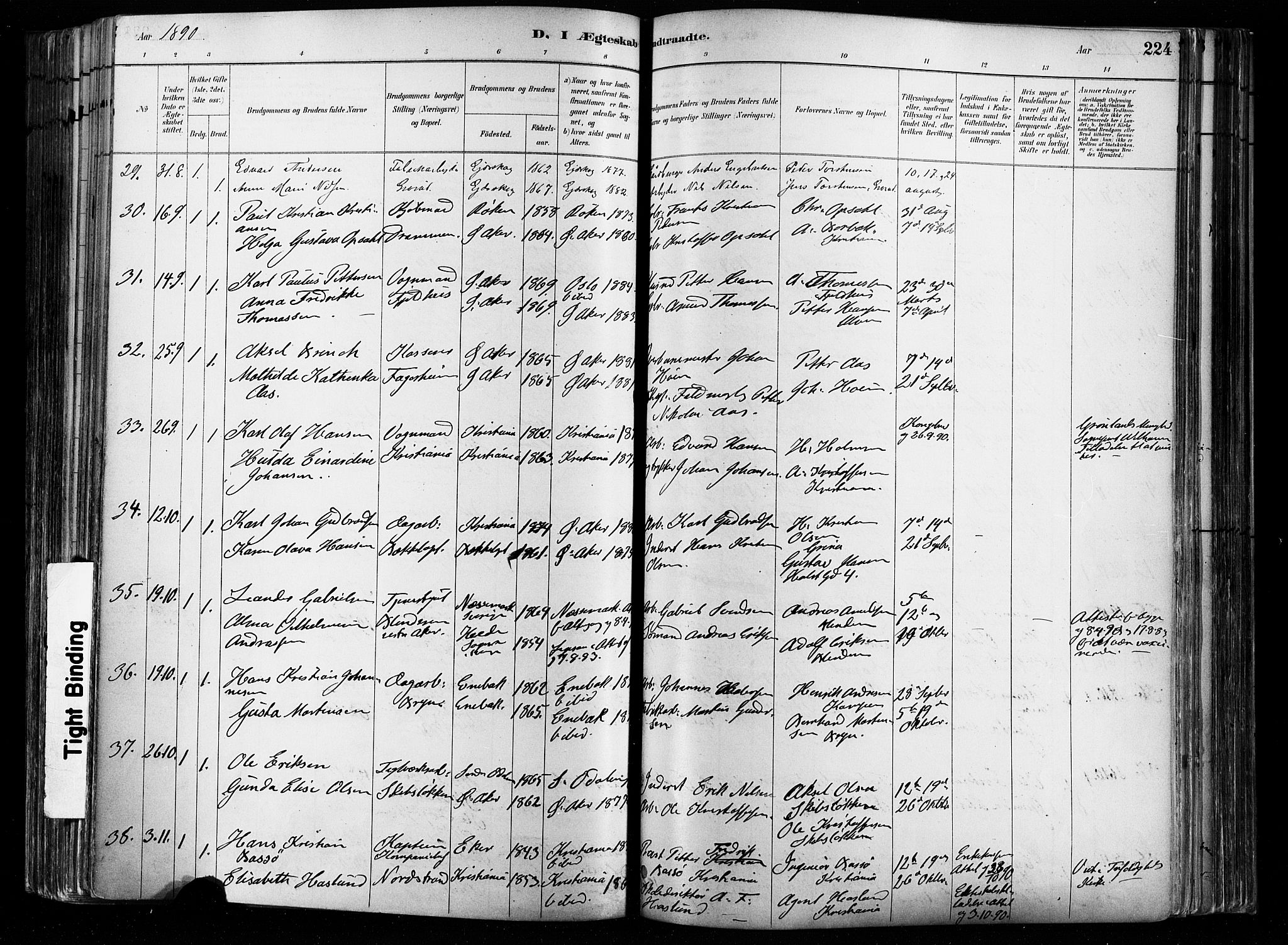 Østre Aker prestekontor Kirkebøker, AV/SAO-A-10840/F/Fa/L0008: Parish register (official) no. I 8, 1883-1894, p. 224