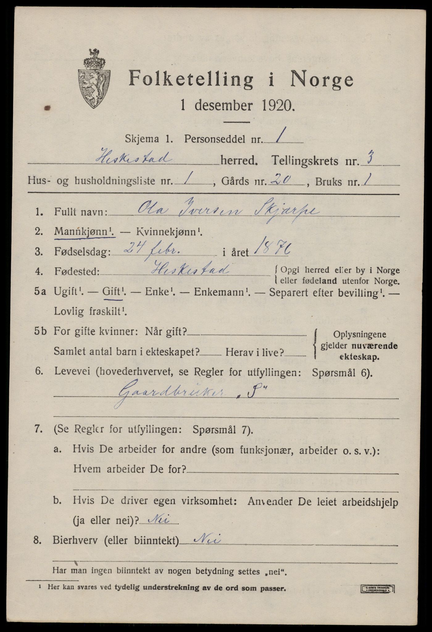 SAST, 1920 census for Heskestad, 1920, p. 937