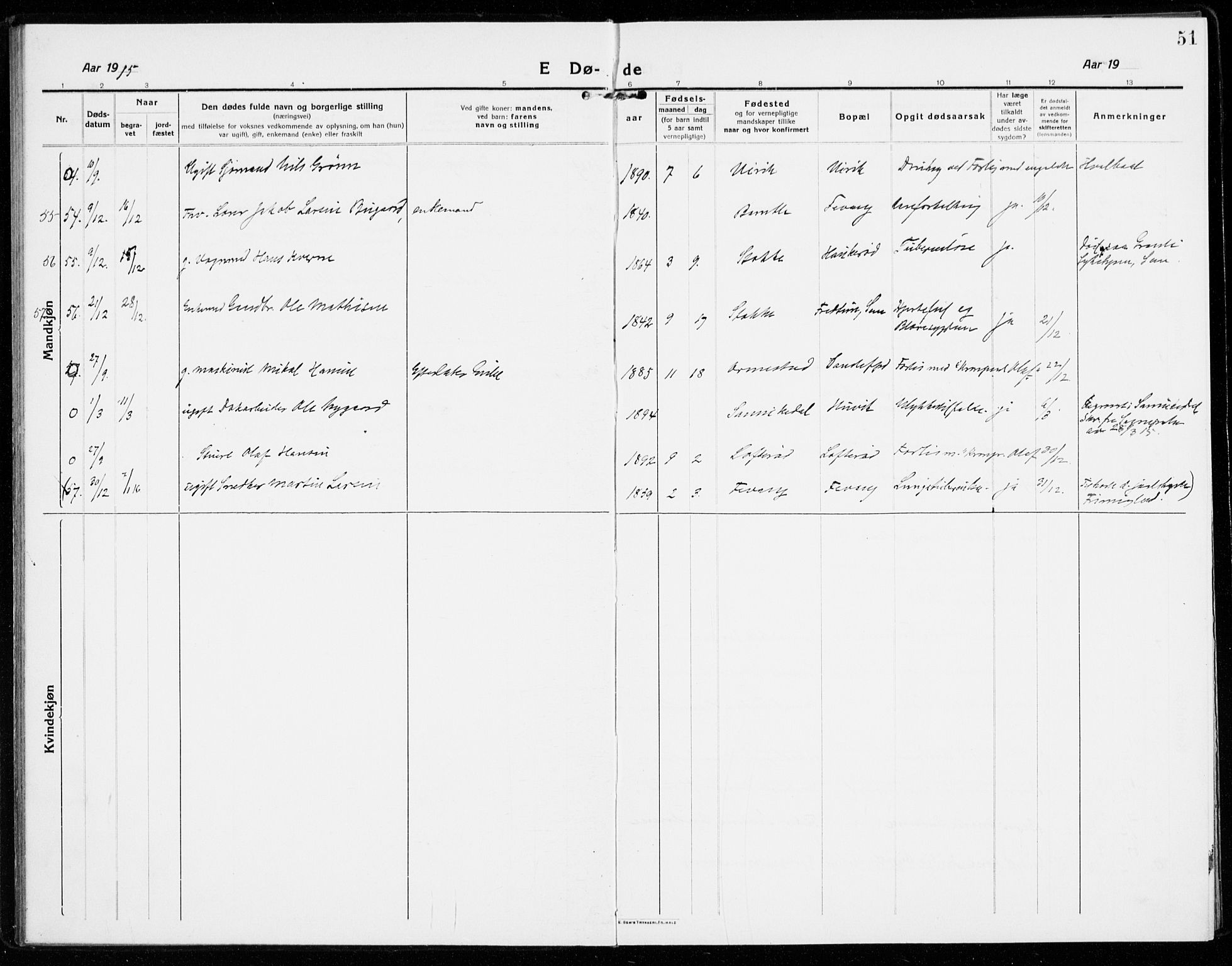 Sandar kirkebøker, SAKO/A-243/F/Fa/L0020: Parish register (official) no. 20, 1915-1919, p. 51